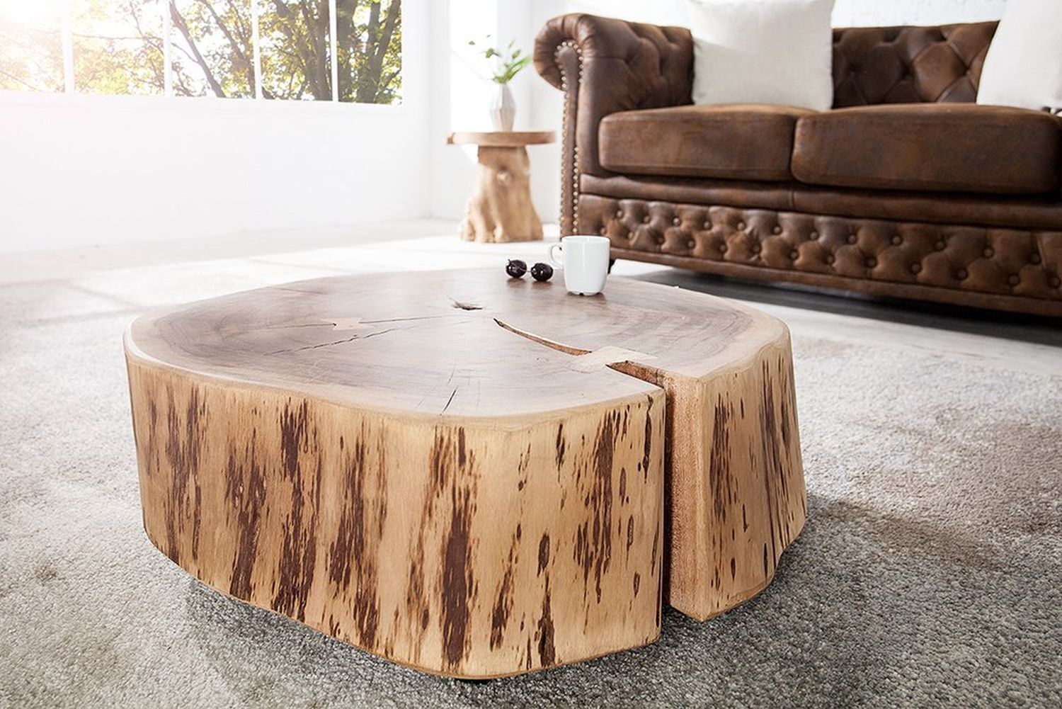 Couchtisch Akazienholz mit Rollen Handarbeit 60x40 cm in Natur
