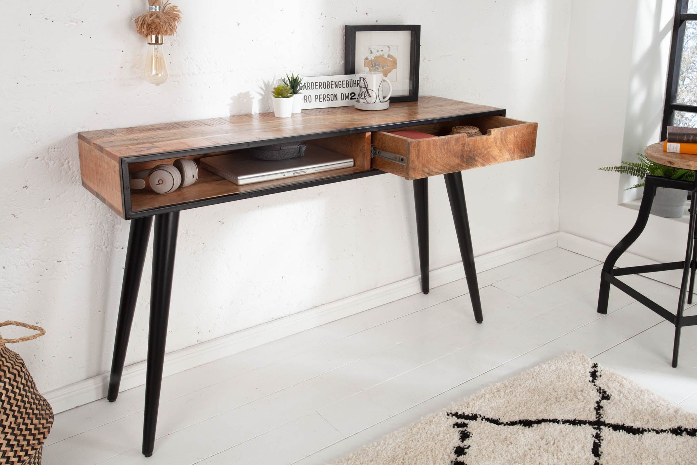 Konsolentisch mit Schublade Mango Holz Metall 120cm