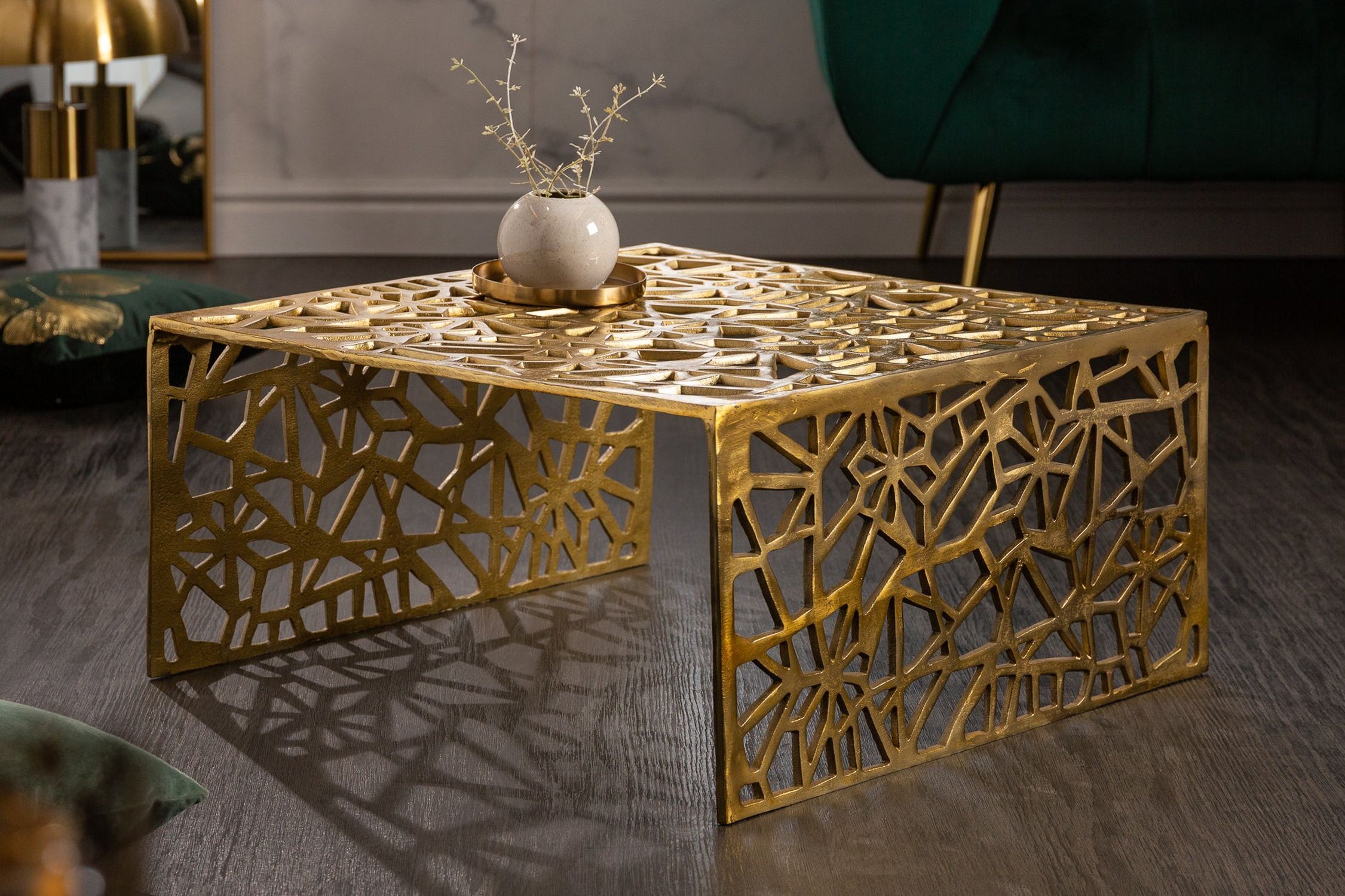 Couchtisch Metall in Gold 60 x 60 cm Handarbeit