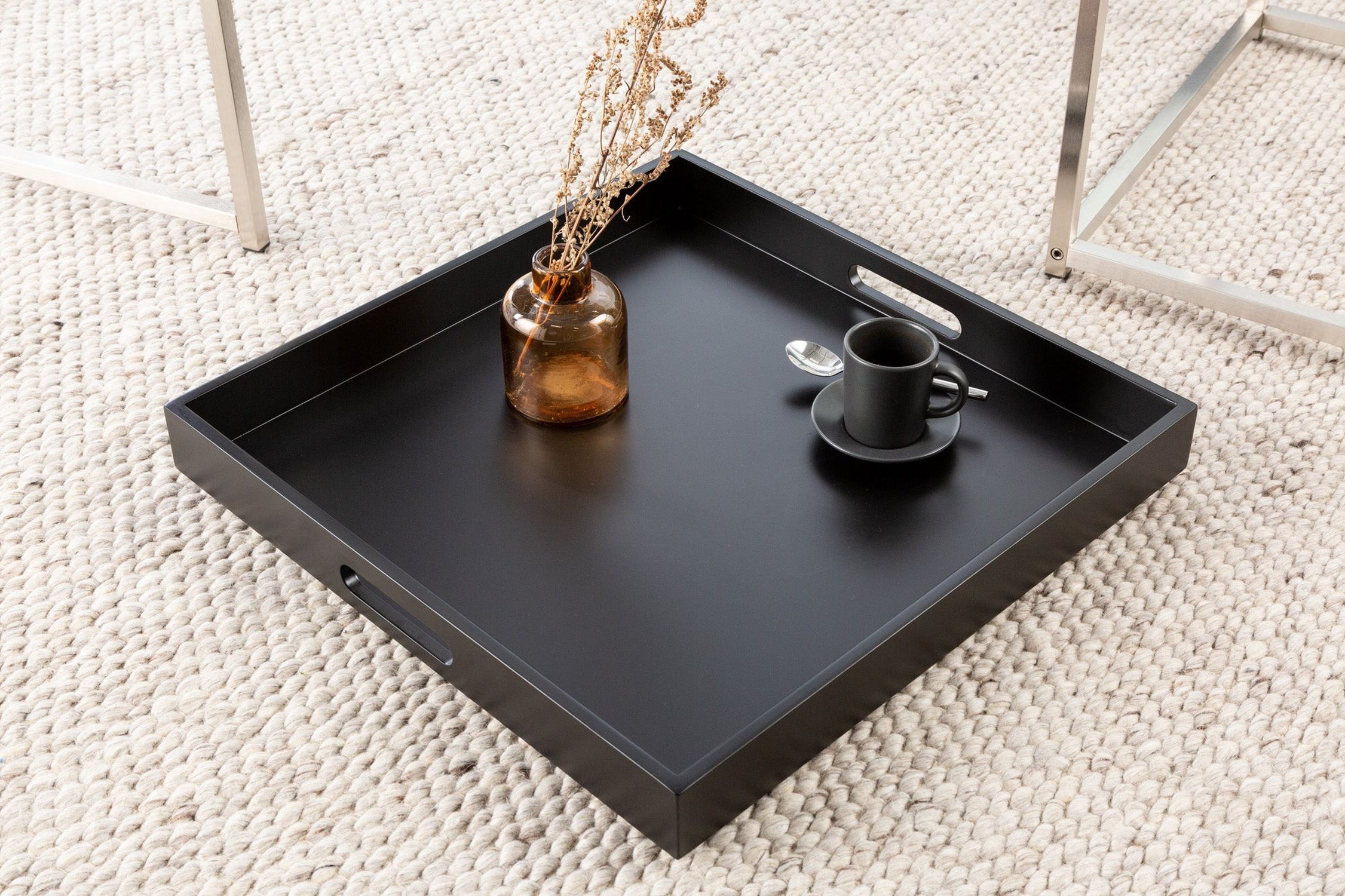 Beistelltisch 2er Set MDF Metall in Schwarz mit Tabletts
