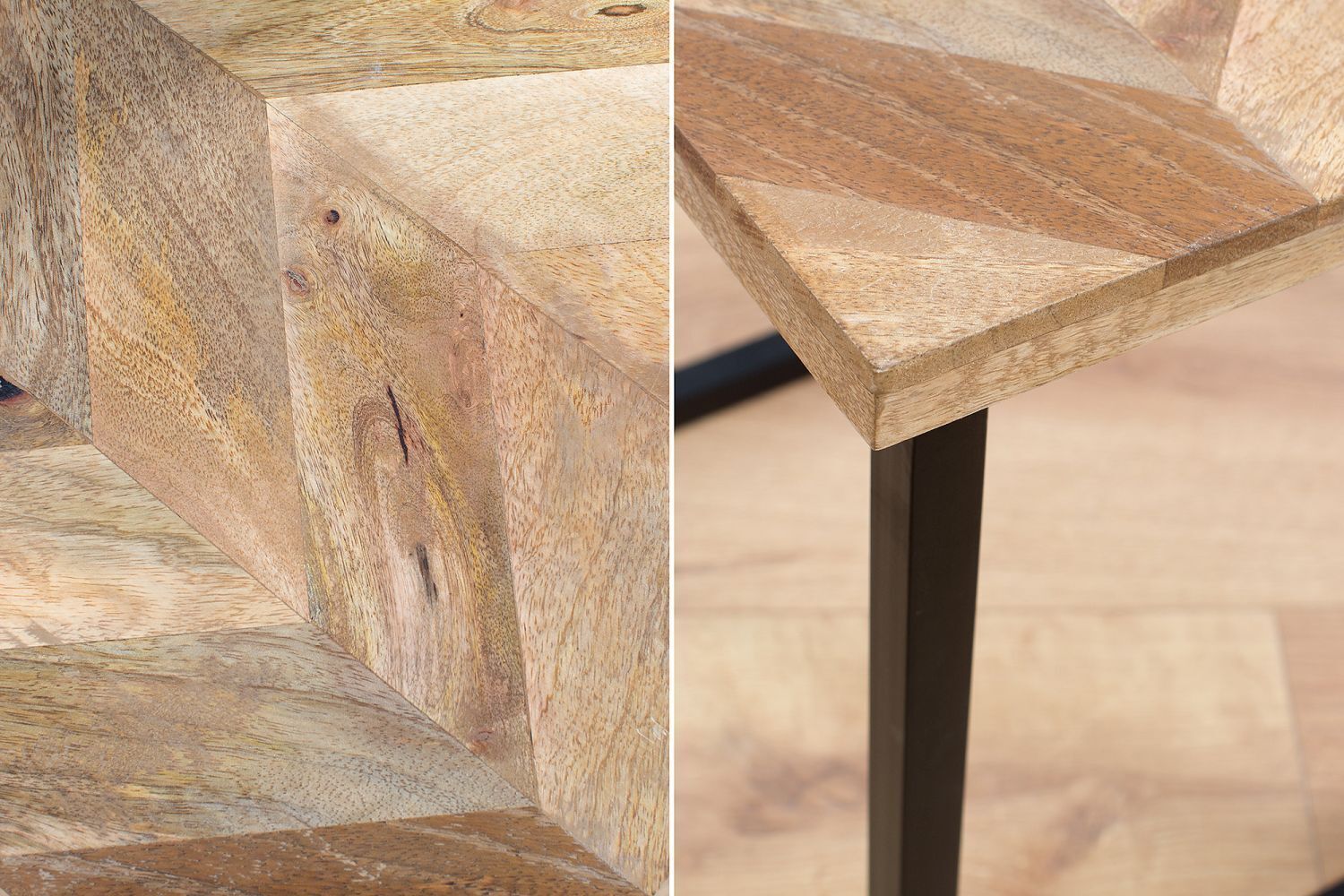 Couchtisch Mango Holz Metall 45x160 cm in Natur Schwarz
