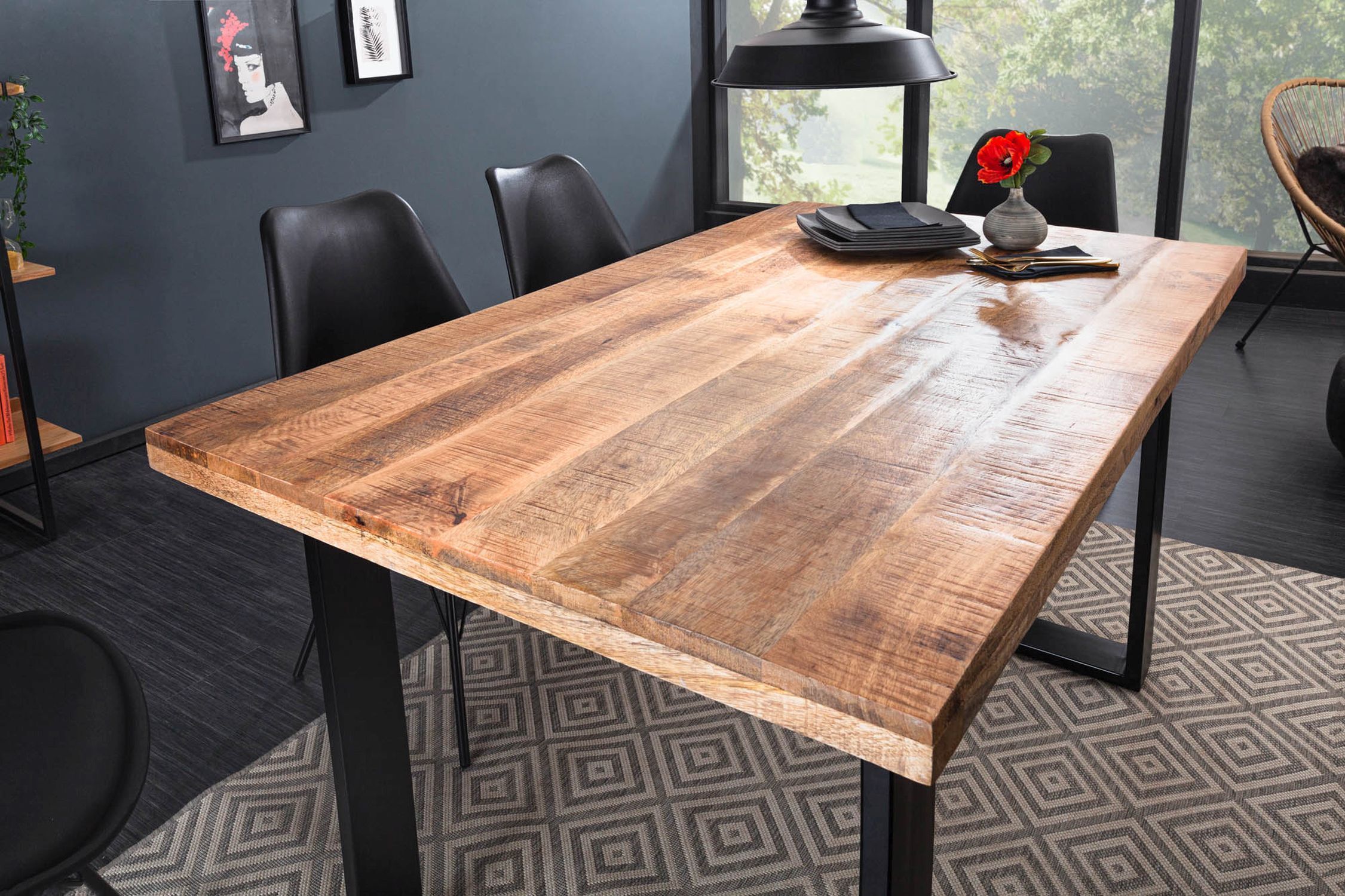 Esstisch Mango Holz Metall 140 x 80 cm Kufengestell