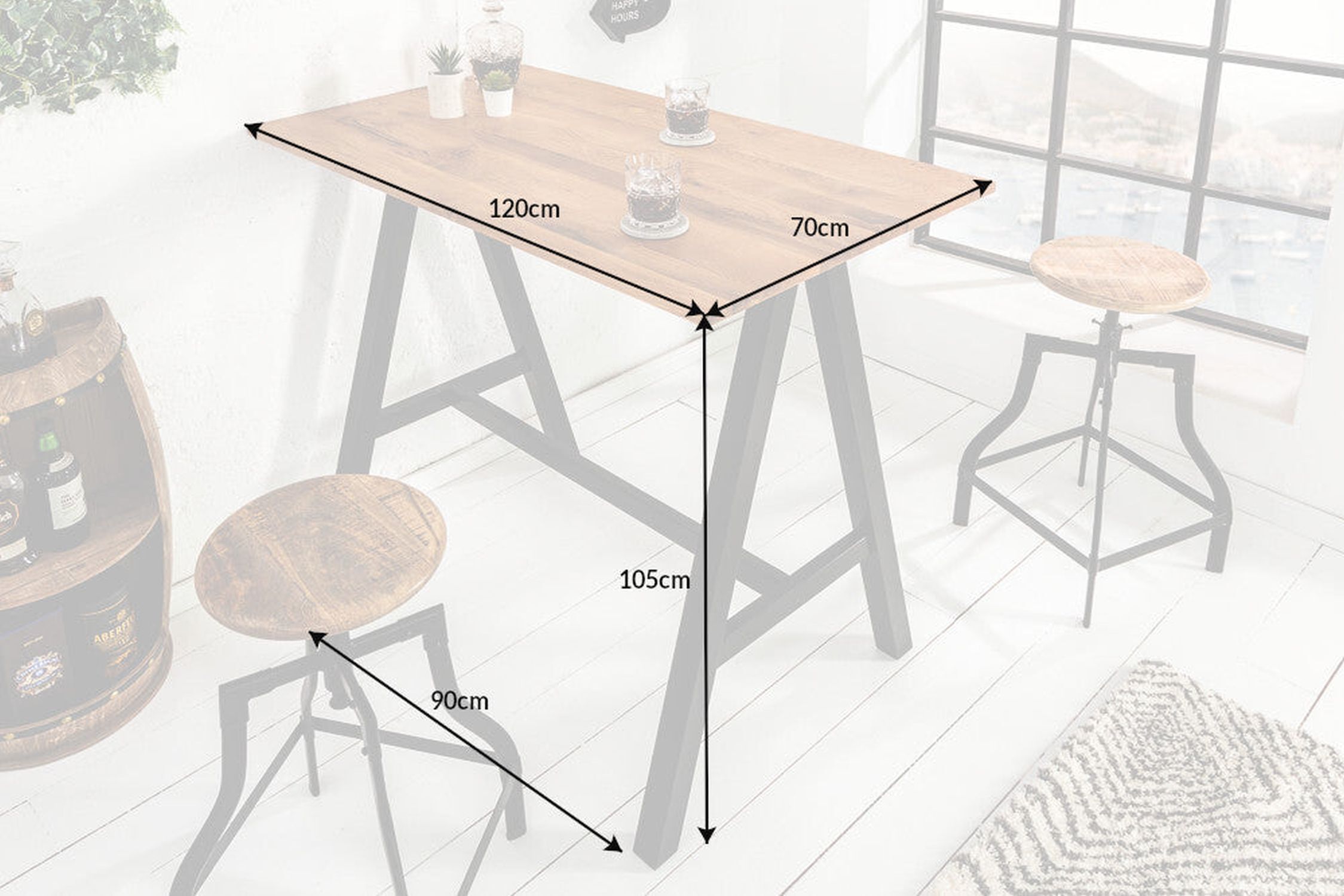 Bartisch Holz (Wildeiche) Metall 120 x 70 cm