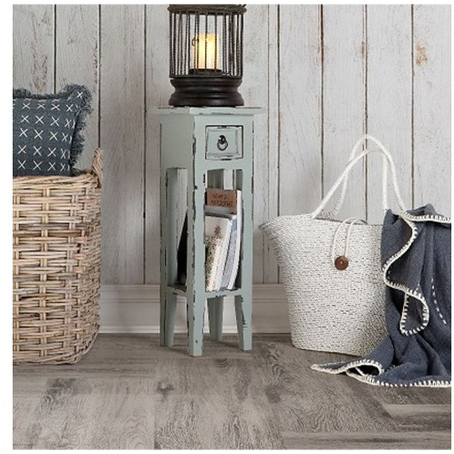 Telefontisch Mahagoni Holz mit Schublade B: 25 cm Grau