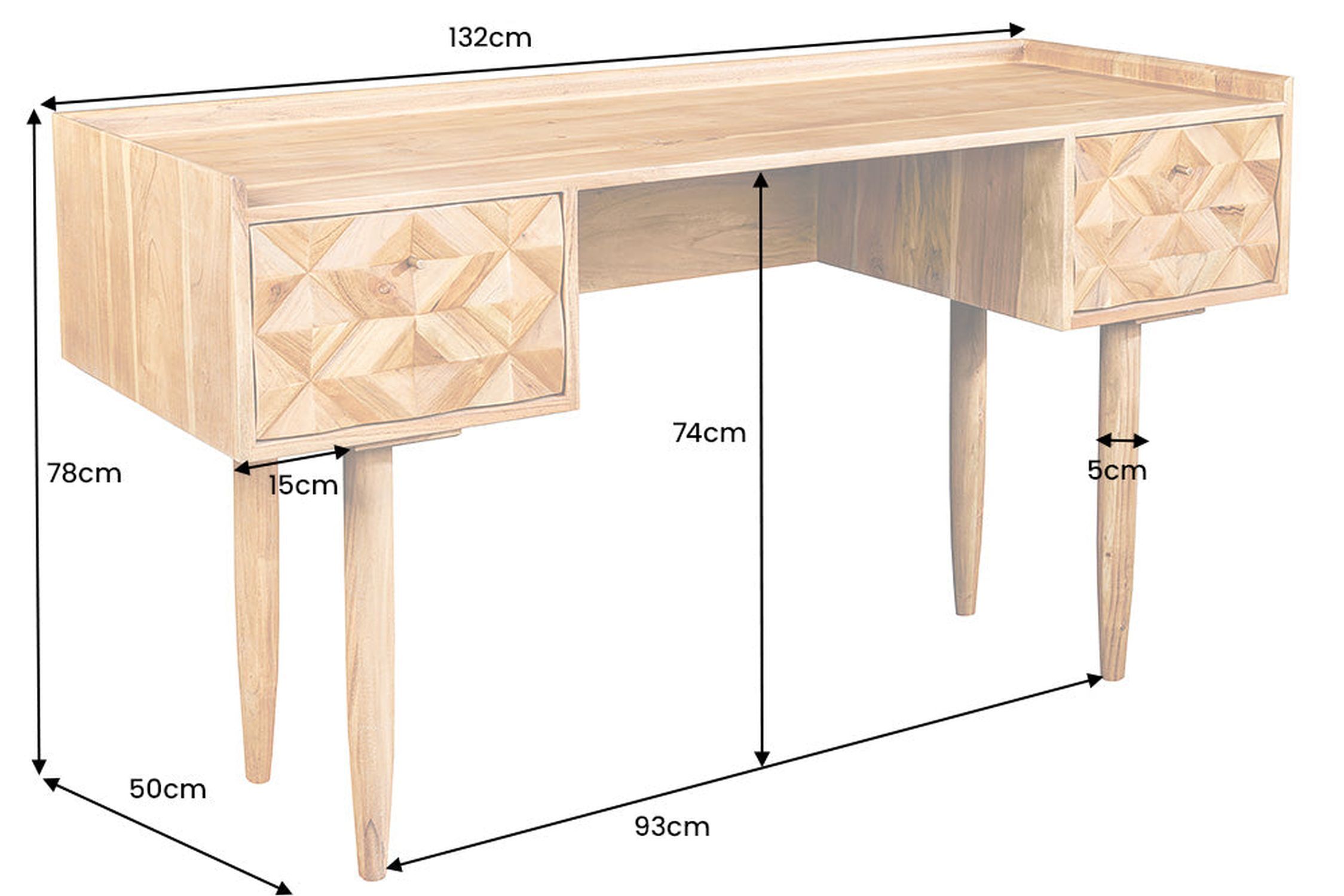 Schreibtisch mit Schublade Sheesham Holz Metall 132x50 cm