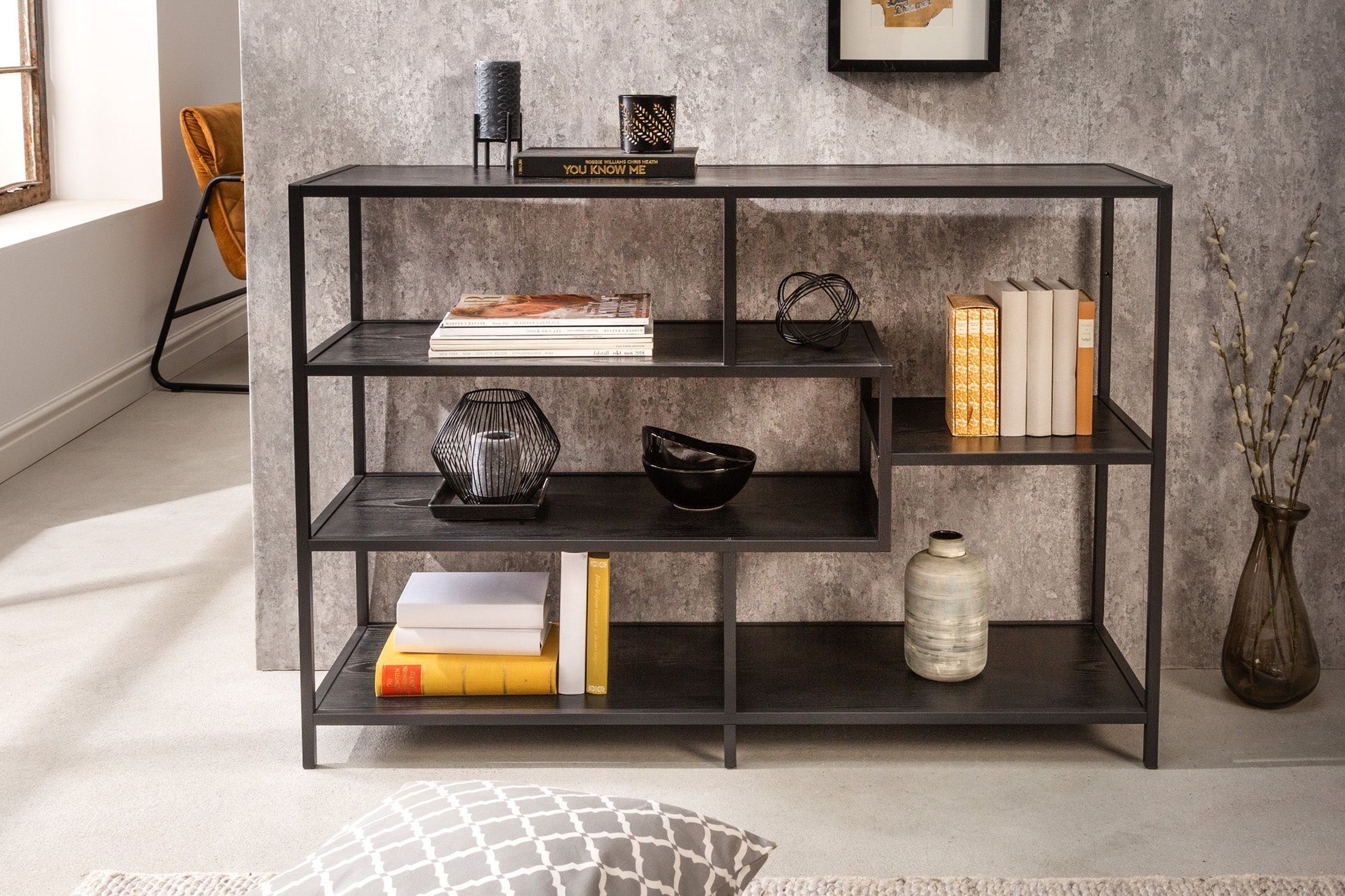 Regal Schwarz klein 114 x 79 cm Holz Optik Metall