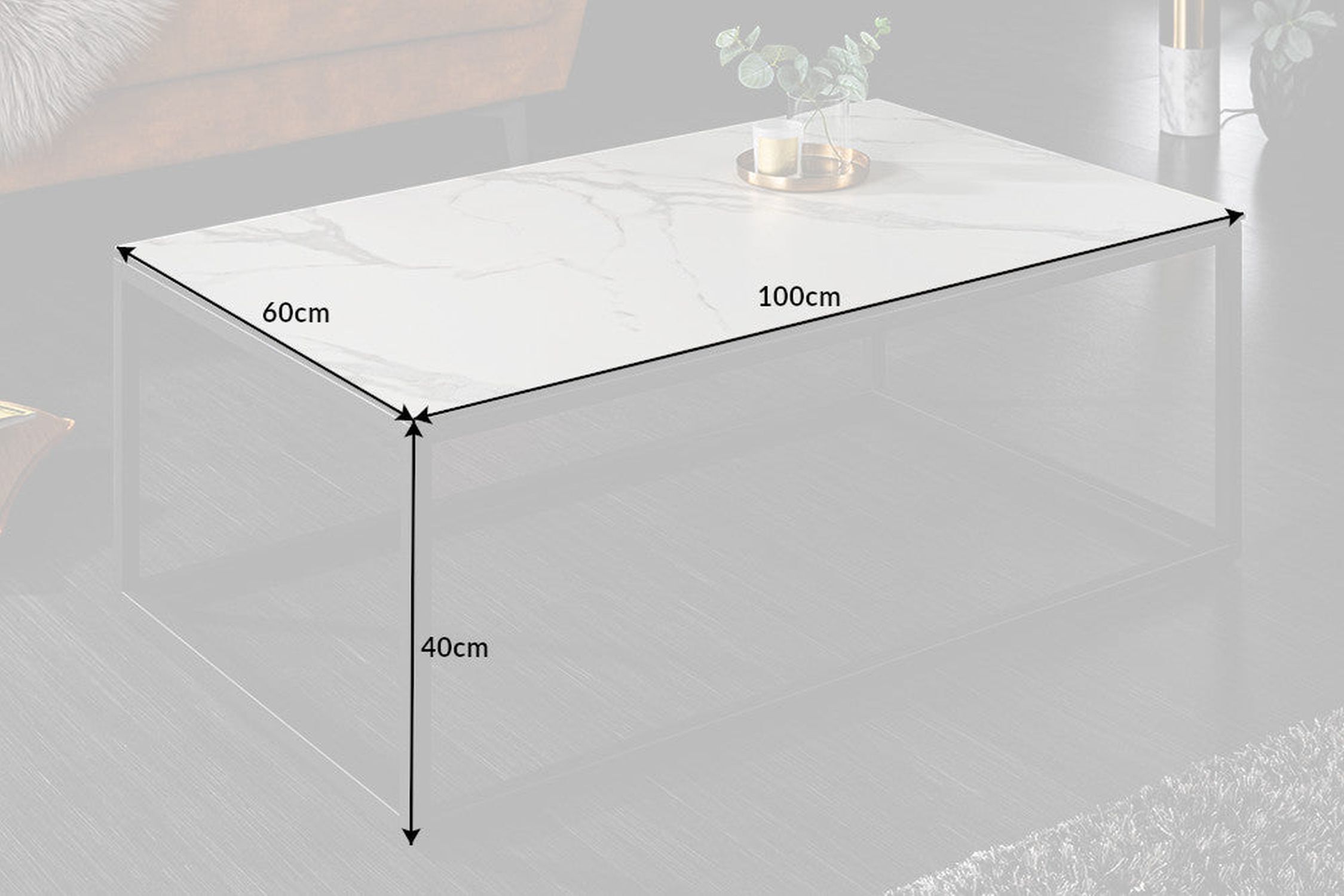 Couchtisch Keramik in Weiß Marmor Optik Schwarz 100x60 cm