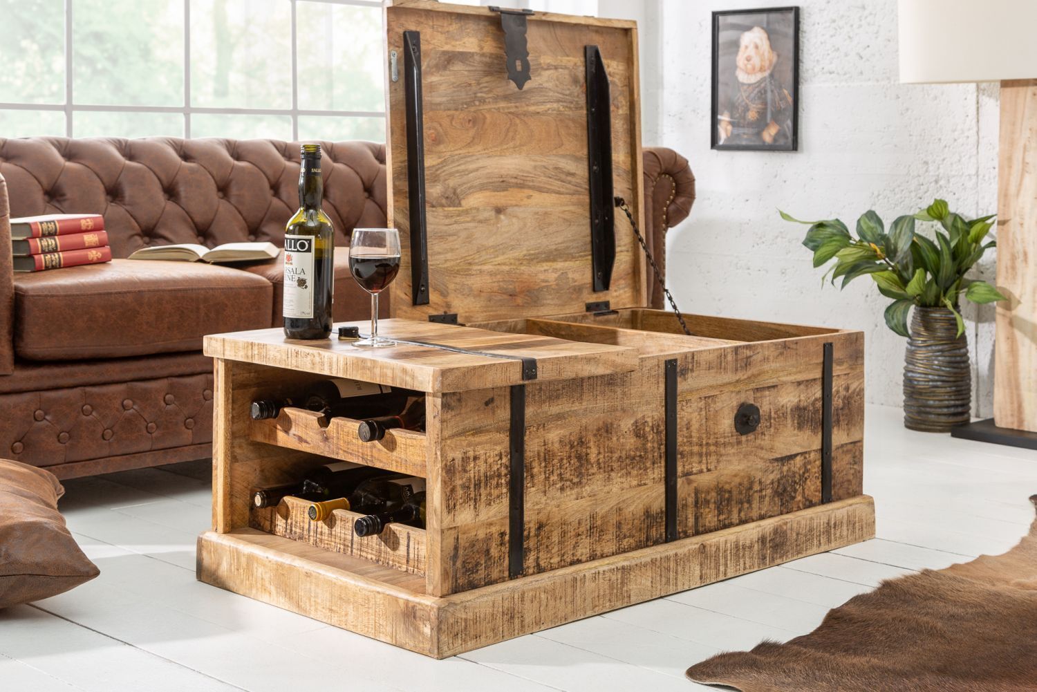Couchtisch Mango Holz Metall Handarbeit 100x50 cm in Natur
