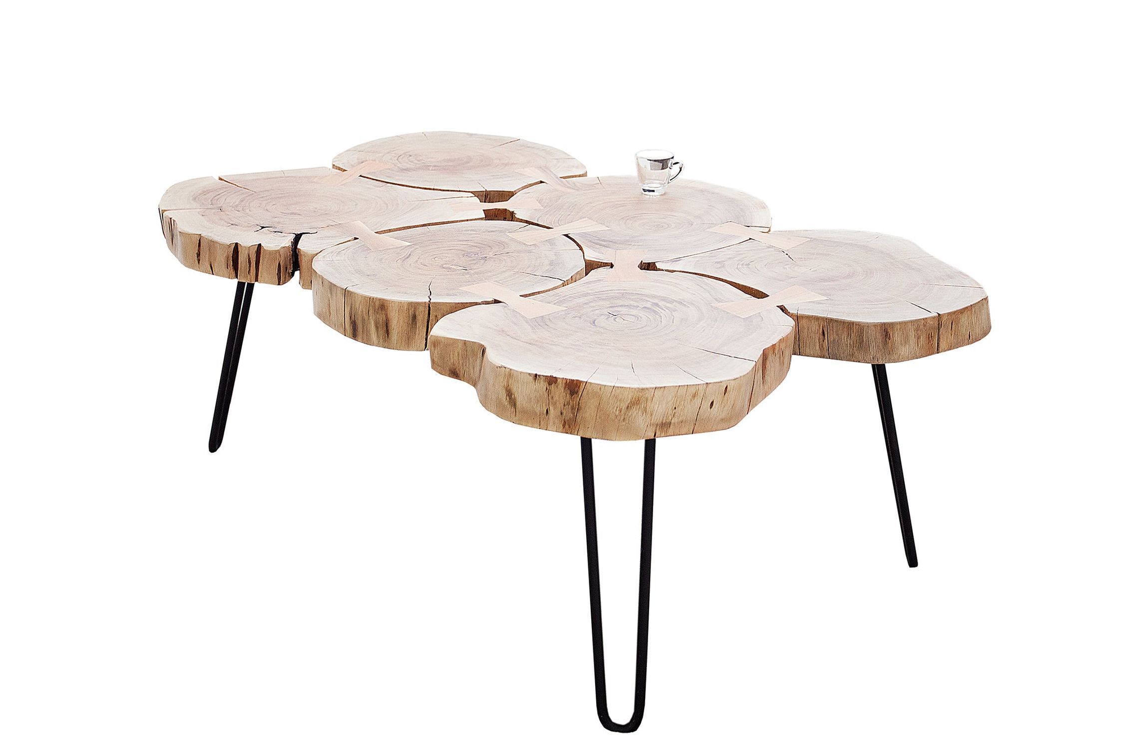 Couchtisch Akazienholz Metall 110 x 70 cm Baumscheiben