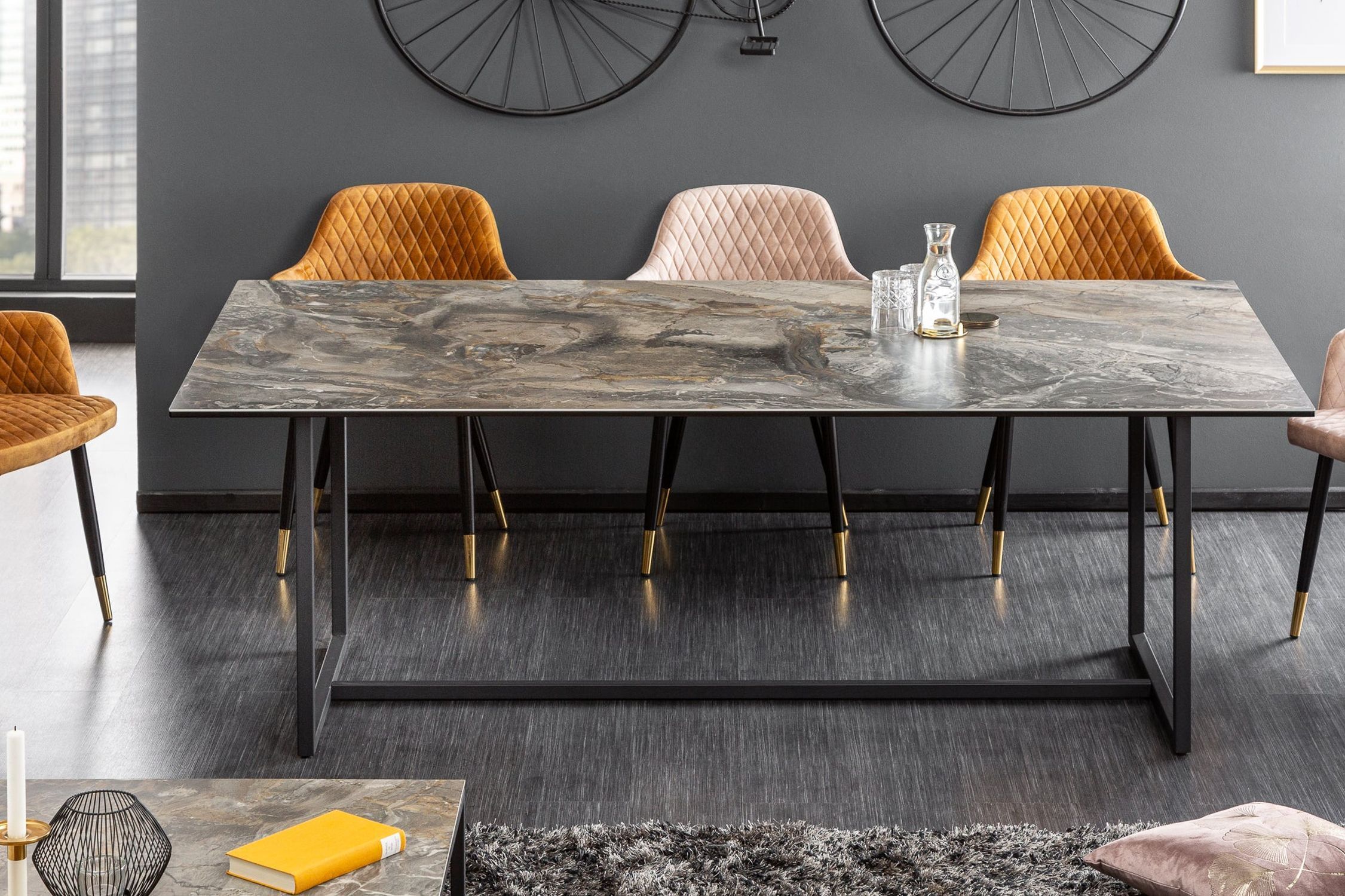 Esstisch Keramik in Marmor Optik Schwarz 180x90 cm (LxBxH)