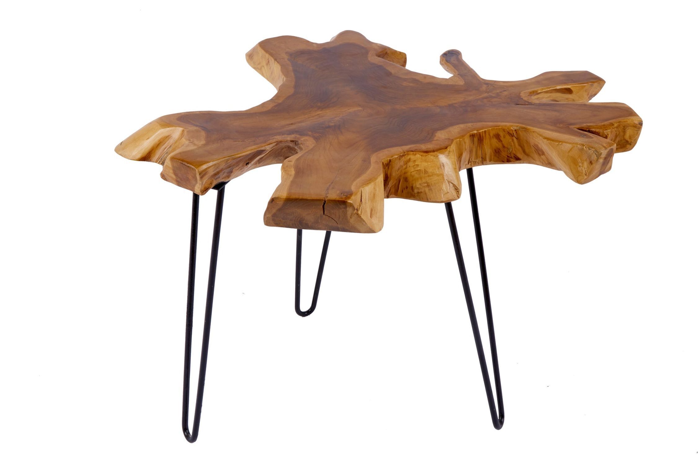 Couchtisch Teakholz Metall Natur Schwarz 60x58 cm Handarbeit