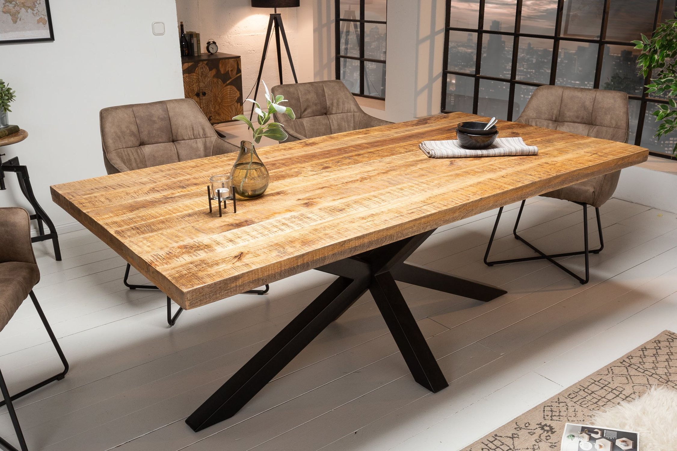 Esstisch Mango Holz Metall 180 x 90 cm Industrial Design