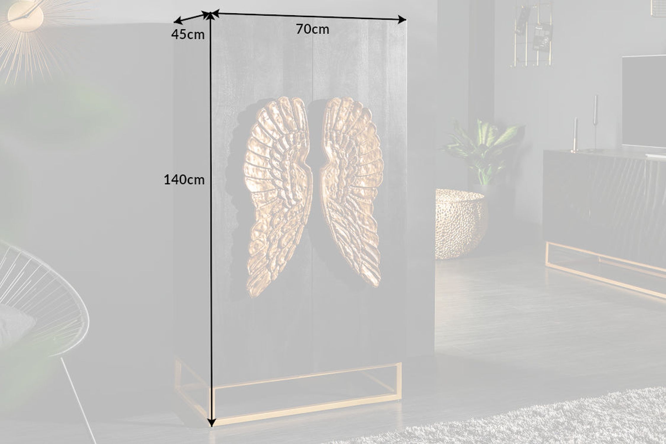 Highboard Schwarz Gold 70 x 140 cm Mangoholz Metall dekorativ