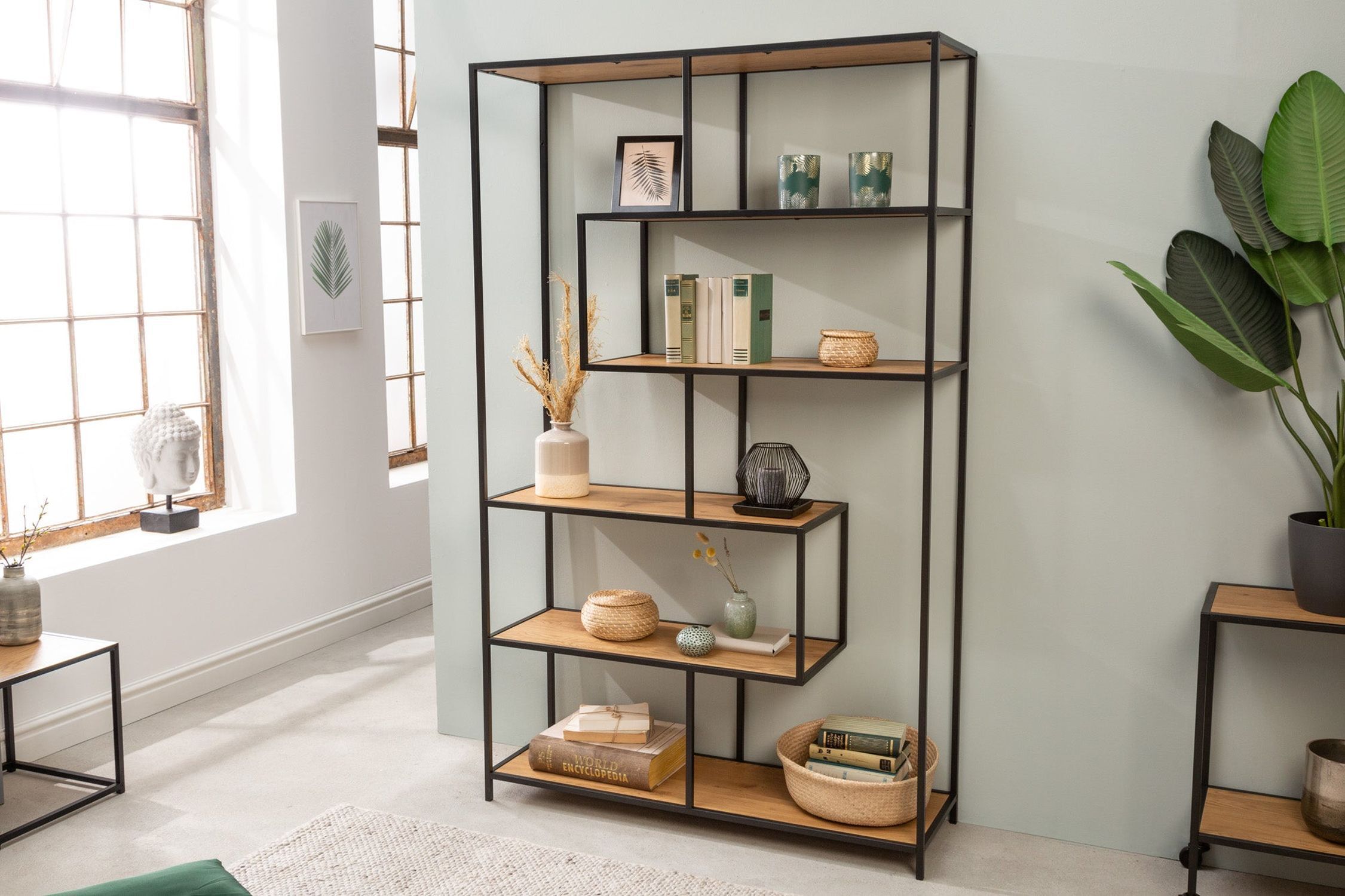 Standregal Modern 114 x 185 cm in Holz Optik asymmetrisch