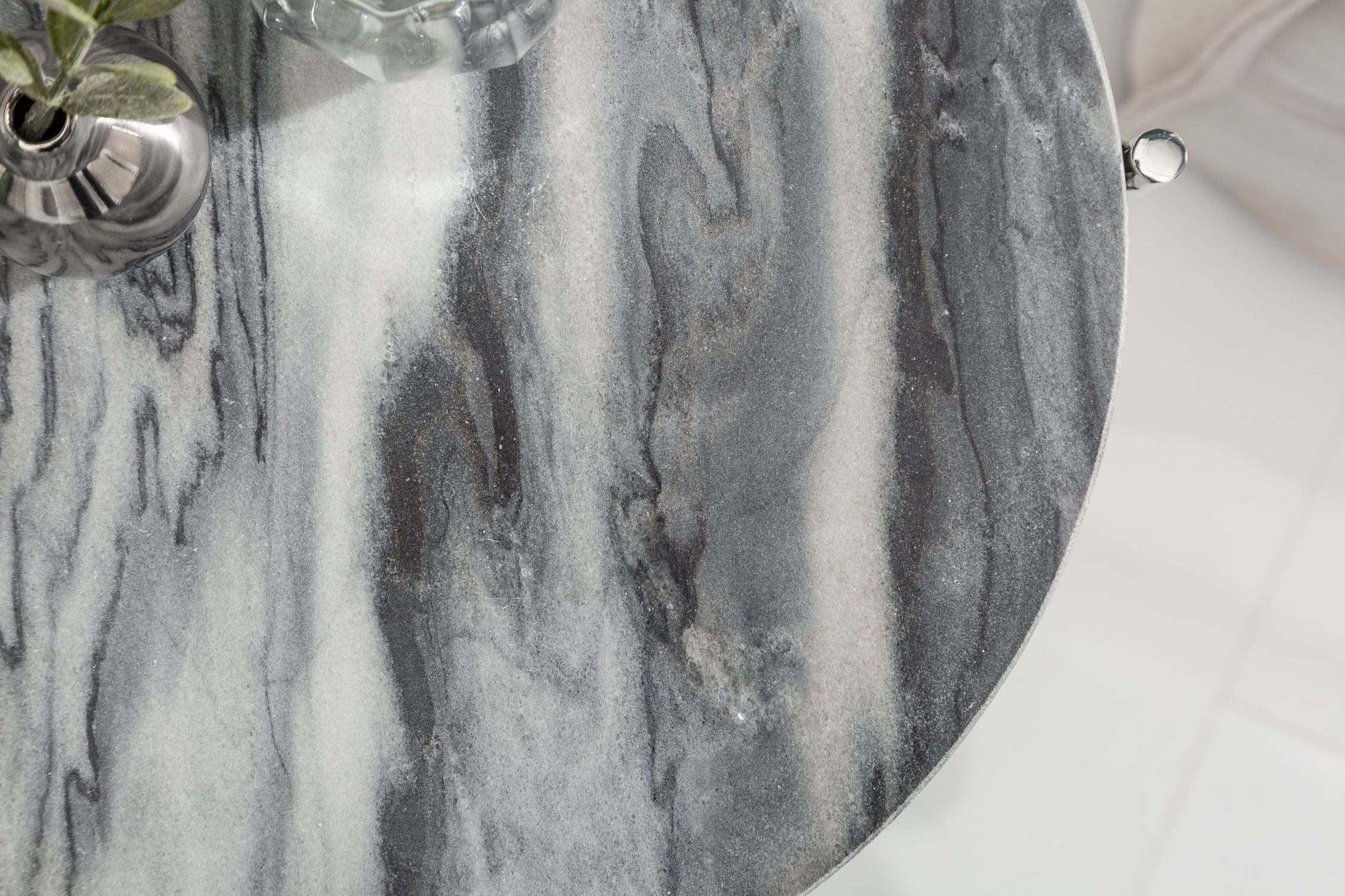 Beistelltisch Marmor Metall in Grau Silber 38x38 cm