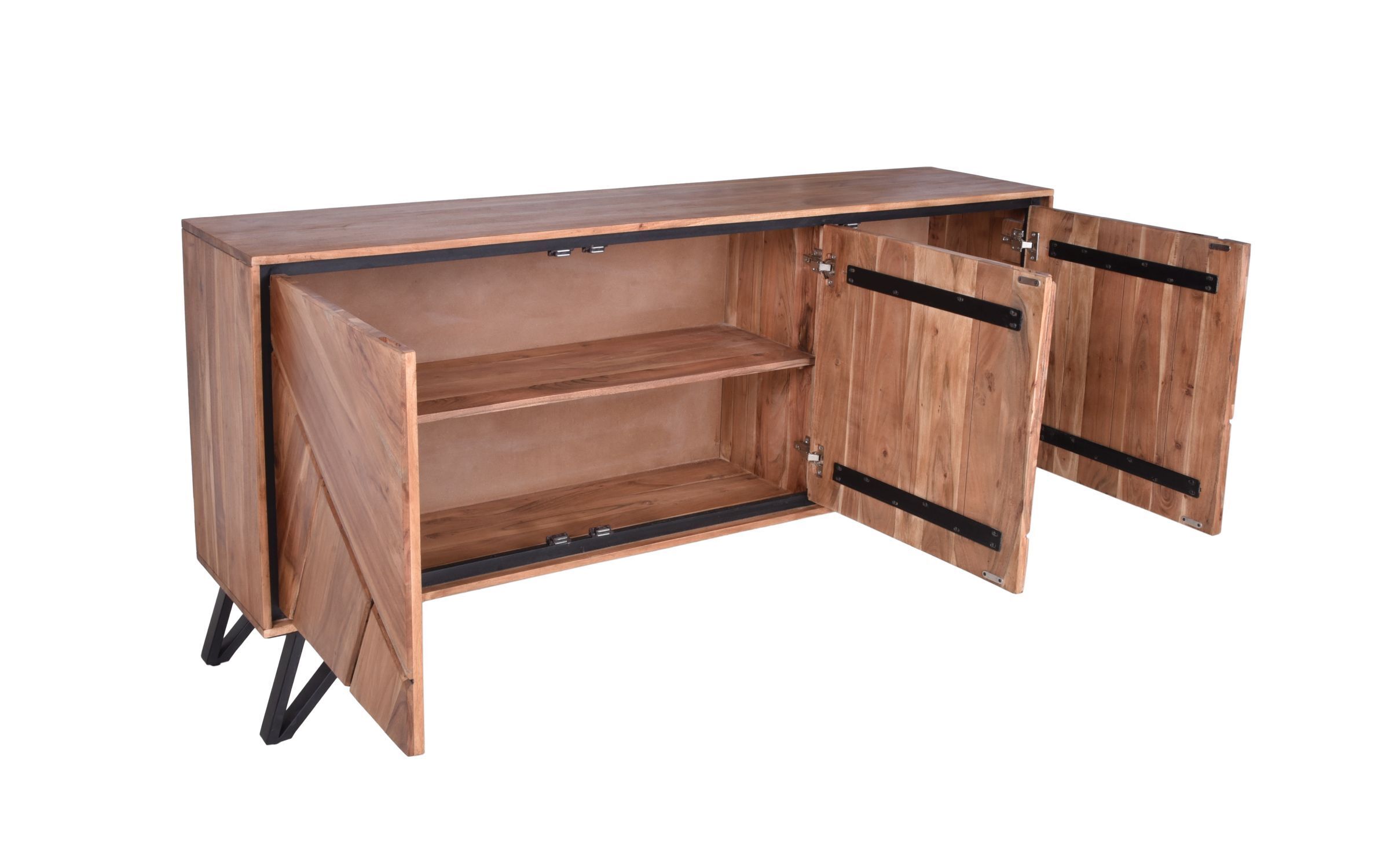 Sideboard 180 cm breit Holz Metall 3 Türen Modern