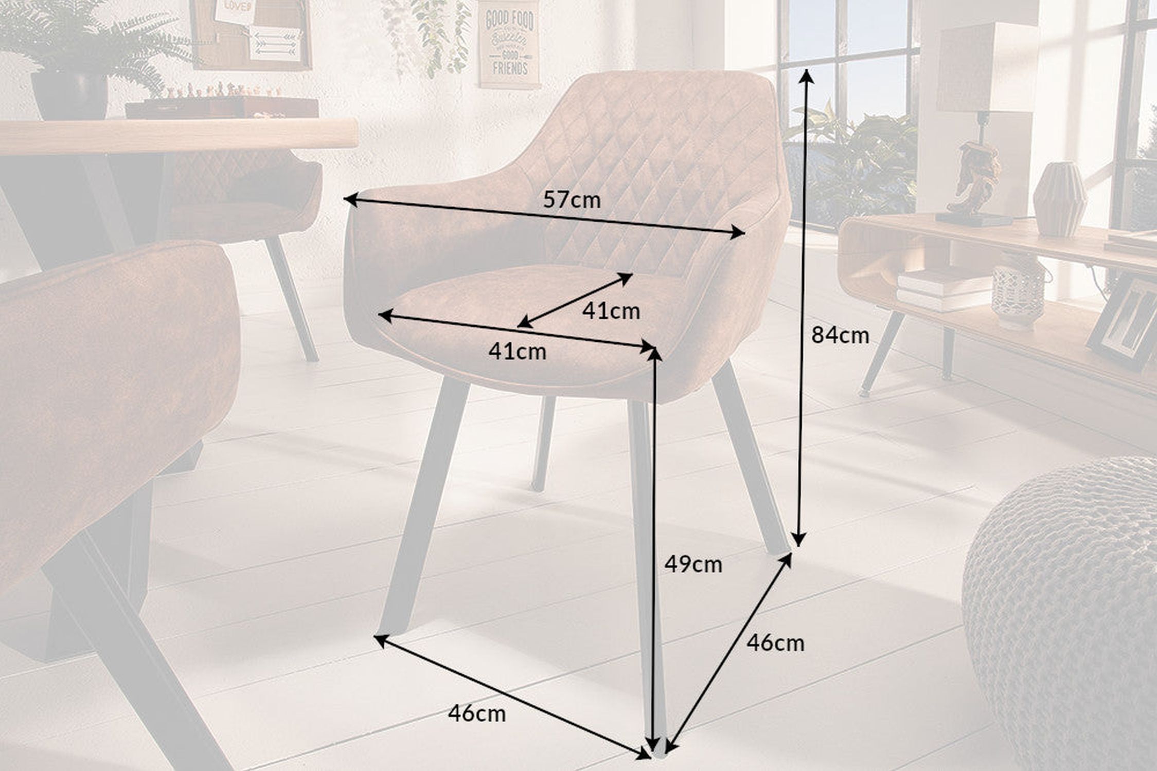 Stuhl Esszimmer Braun Schwarz aus Stoff Metall mit Armlehne