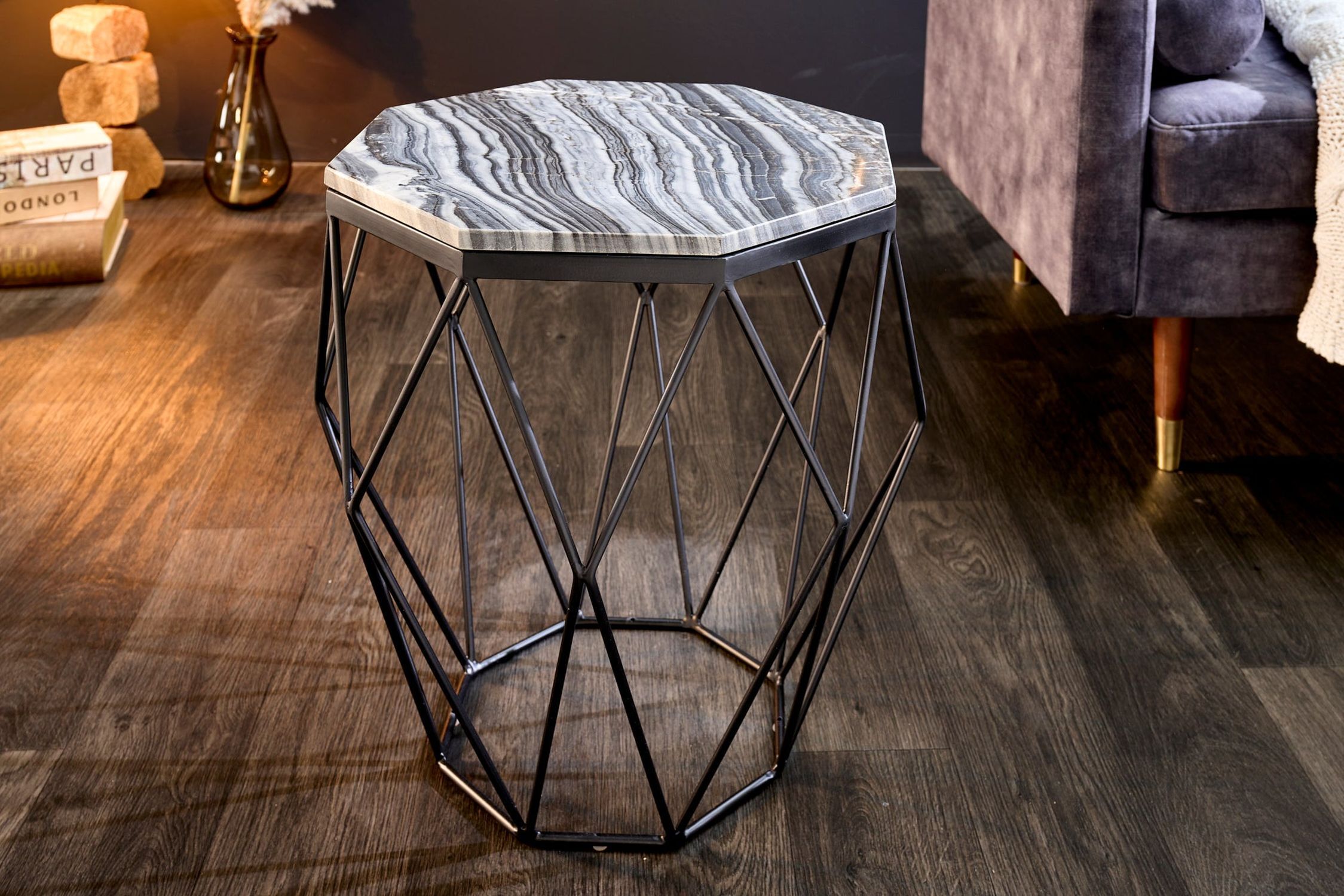 Couchtisch Marmor Metall 50 x 50 cm in Grau Schwarz