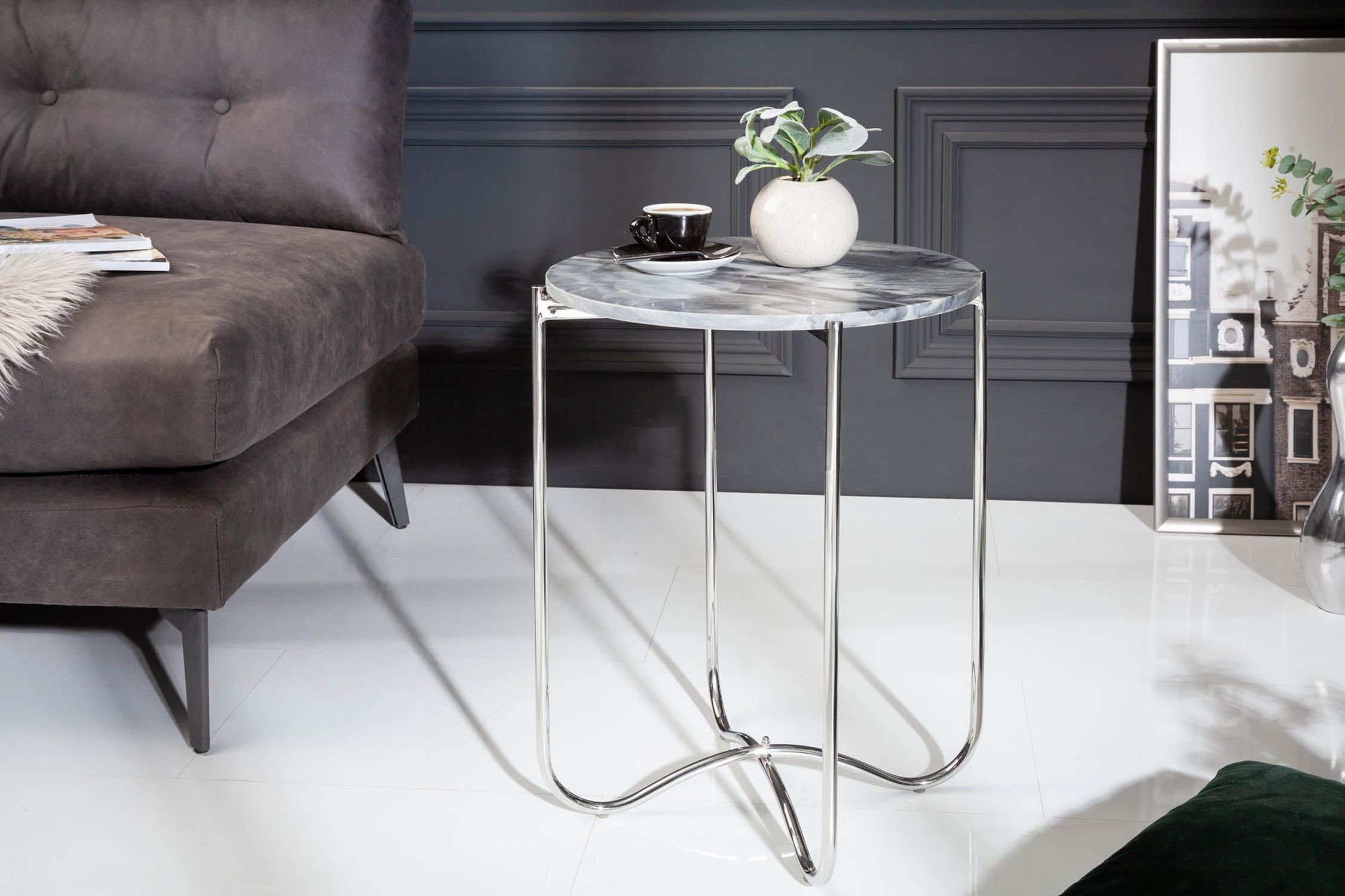 Beistelltisch Marmor Metall in Grau Silber 43x43 cm