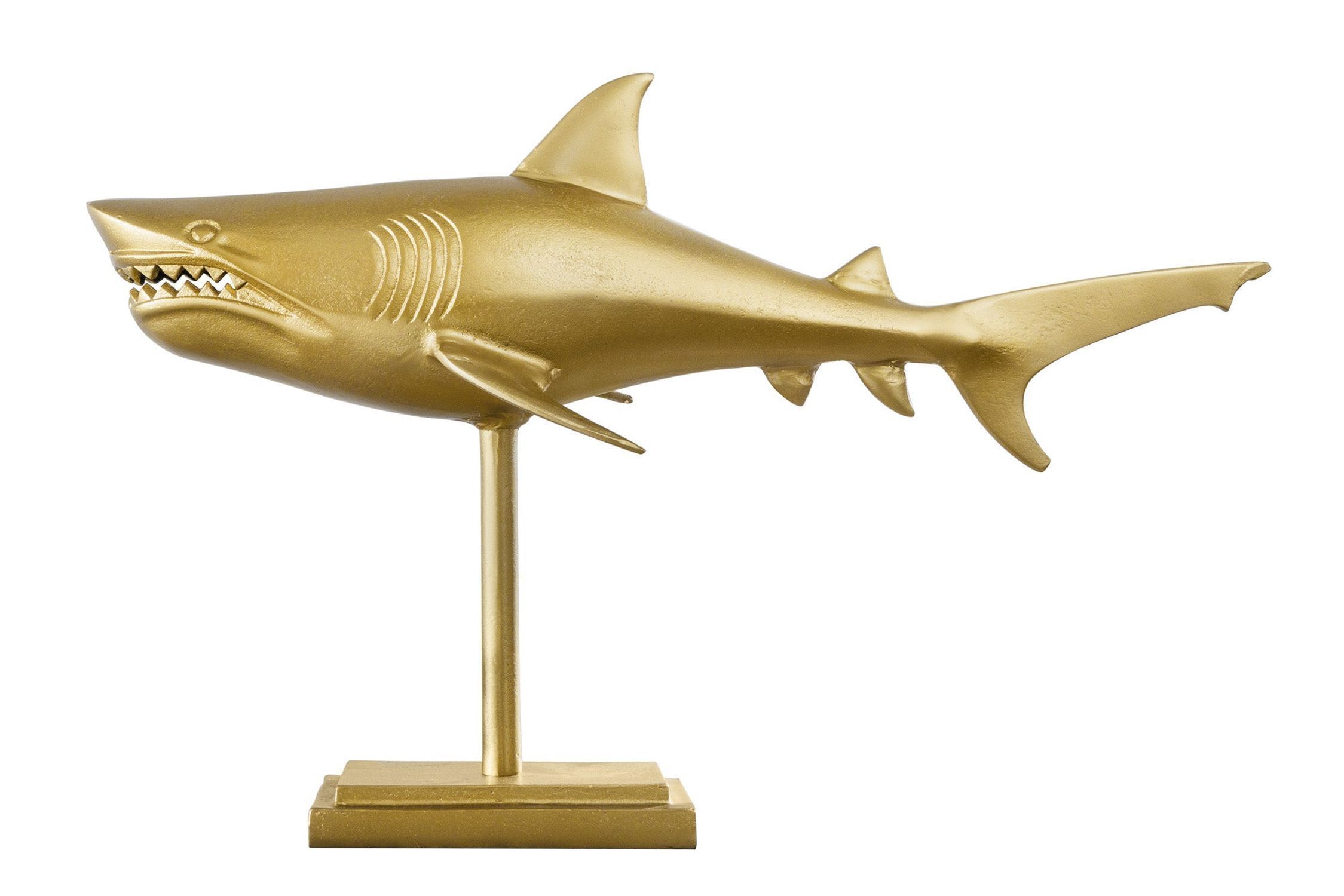 Deko Statue Metall Hai Fisch in Gold 68 cm lang Handarbeit