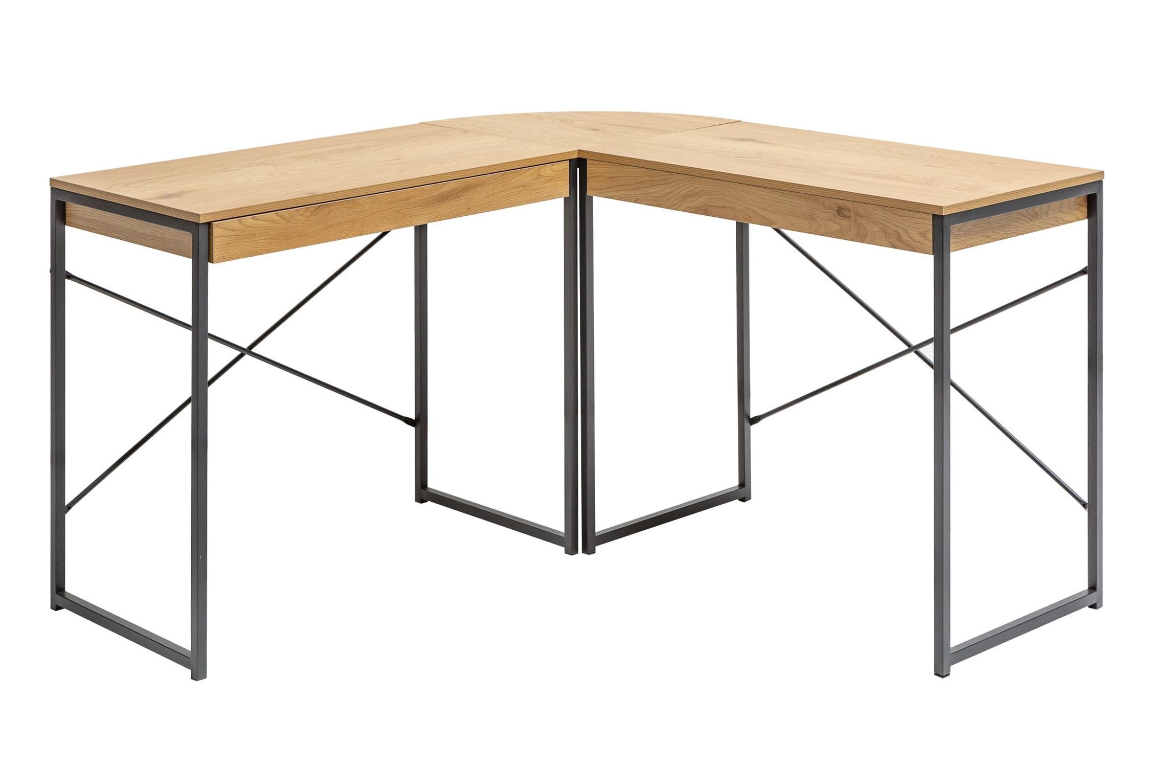 Eckschreibtisch mit Schublade in Eiche Schwarz 131x76 cm
