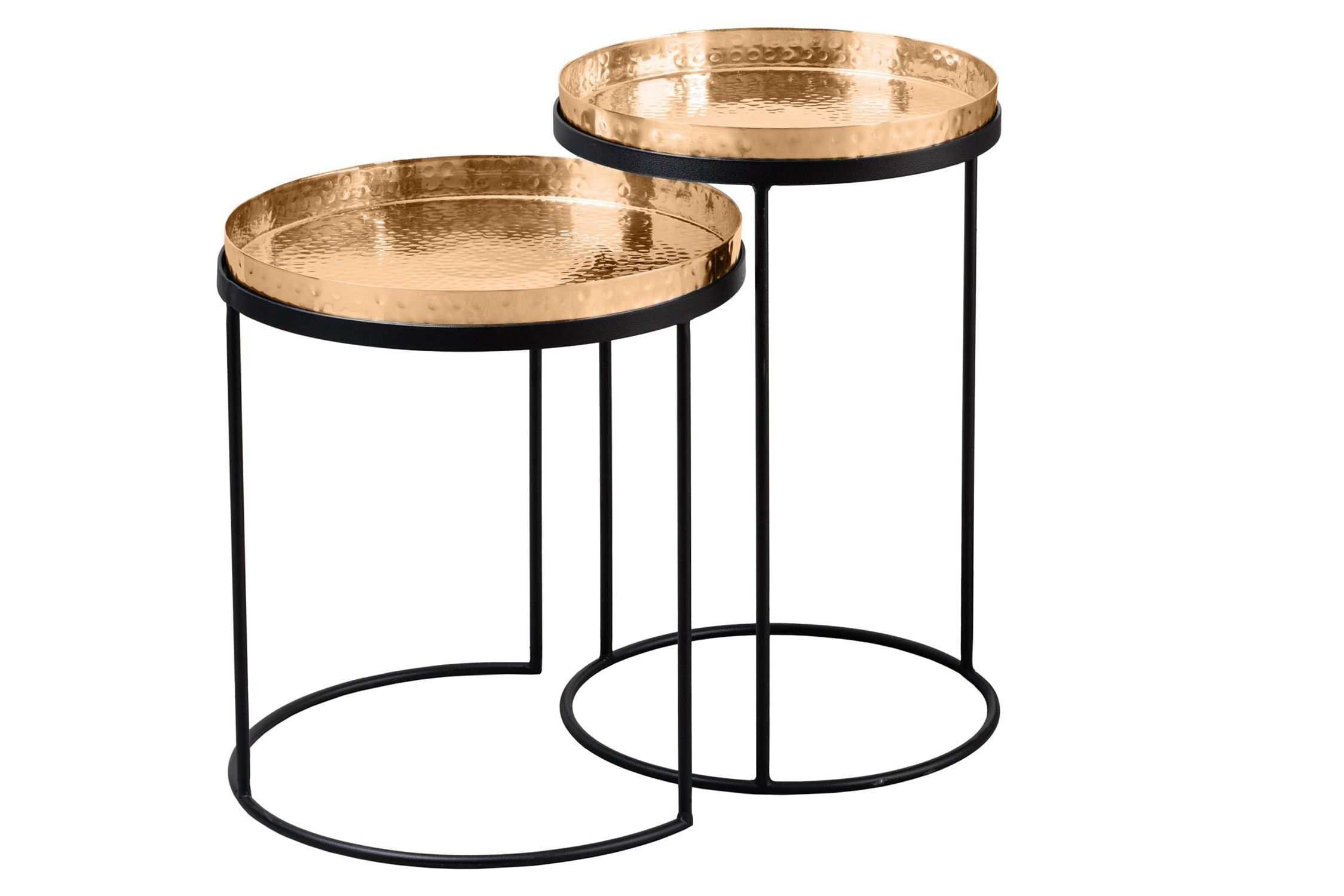 Beistelltisch 2er Set in Gold Schwarz mit Tablett Handarbeit