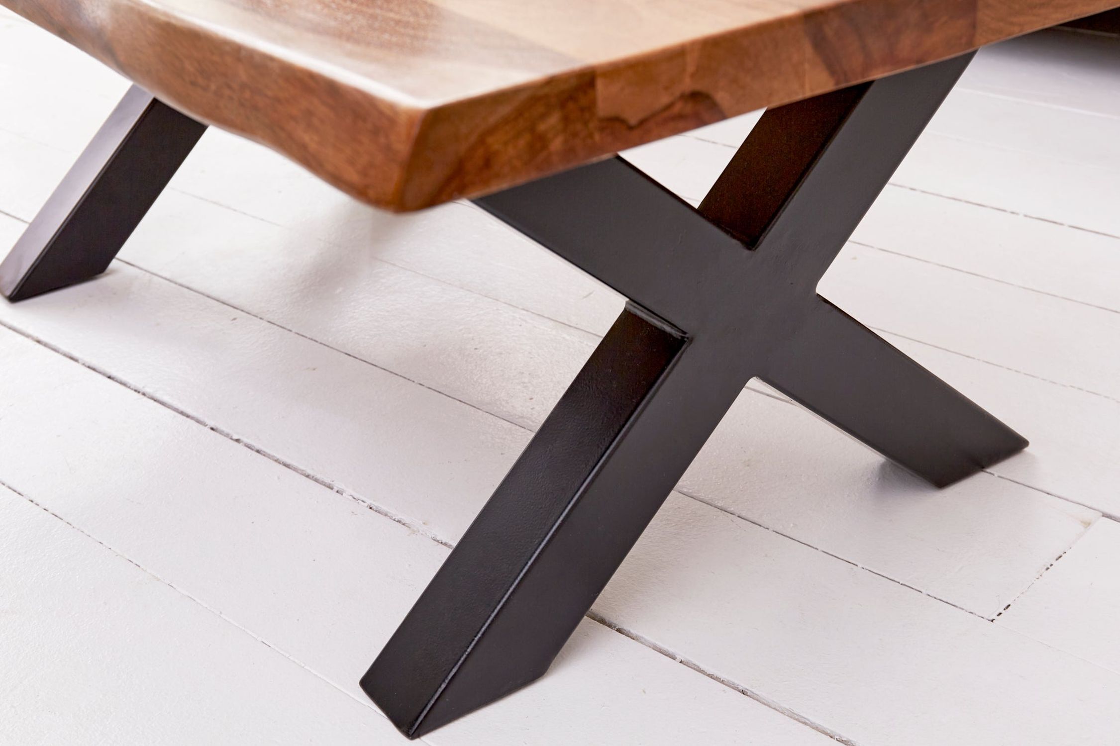 Couchtisch Sheesham Holz Metall Baumkante 110x60 cm
