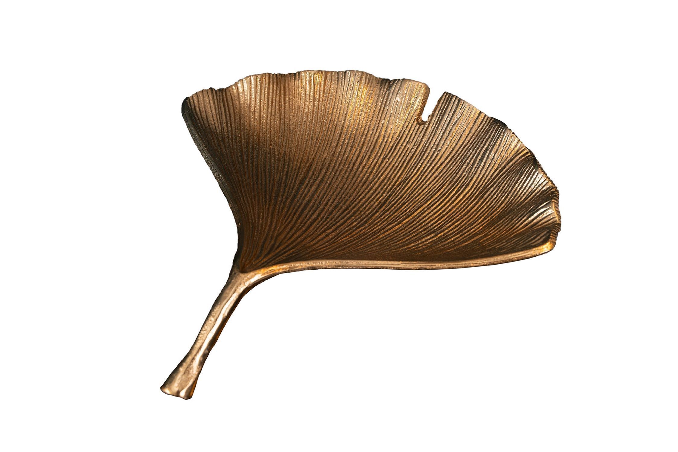 Deko Schale aus Metall 42 cm lang in Gold Ginko Asiatisch