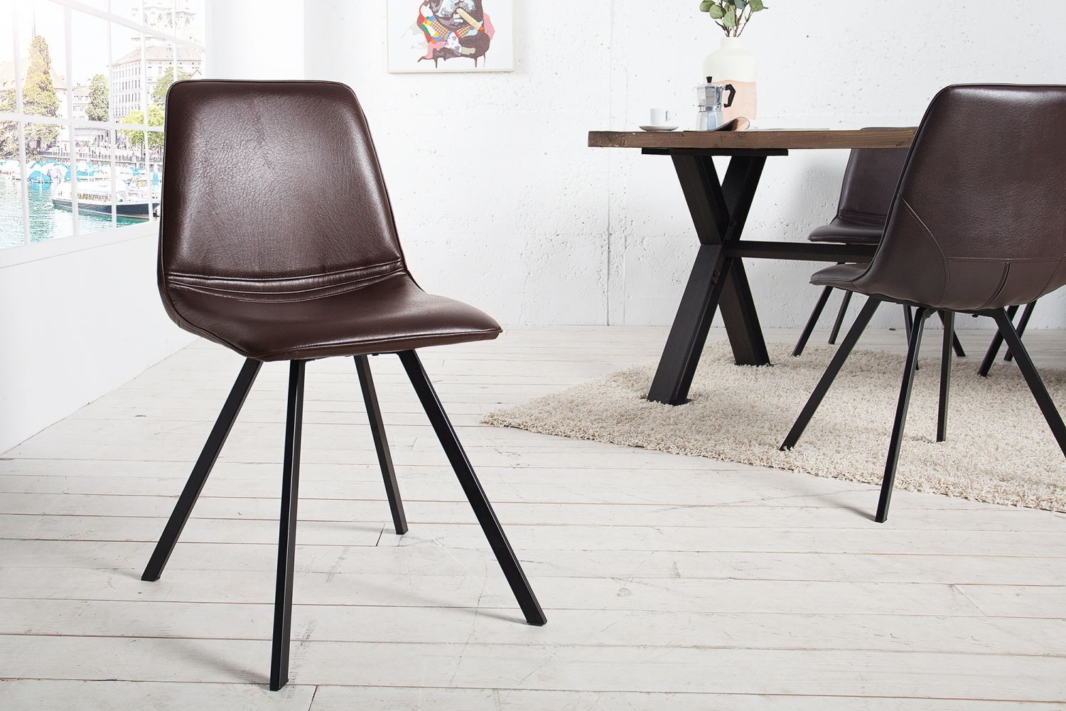 Esszimmerstuhl Kunstleder Metall 98 cm in Braun Schwarz