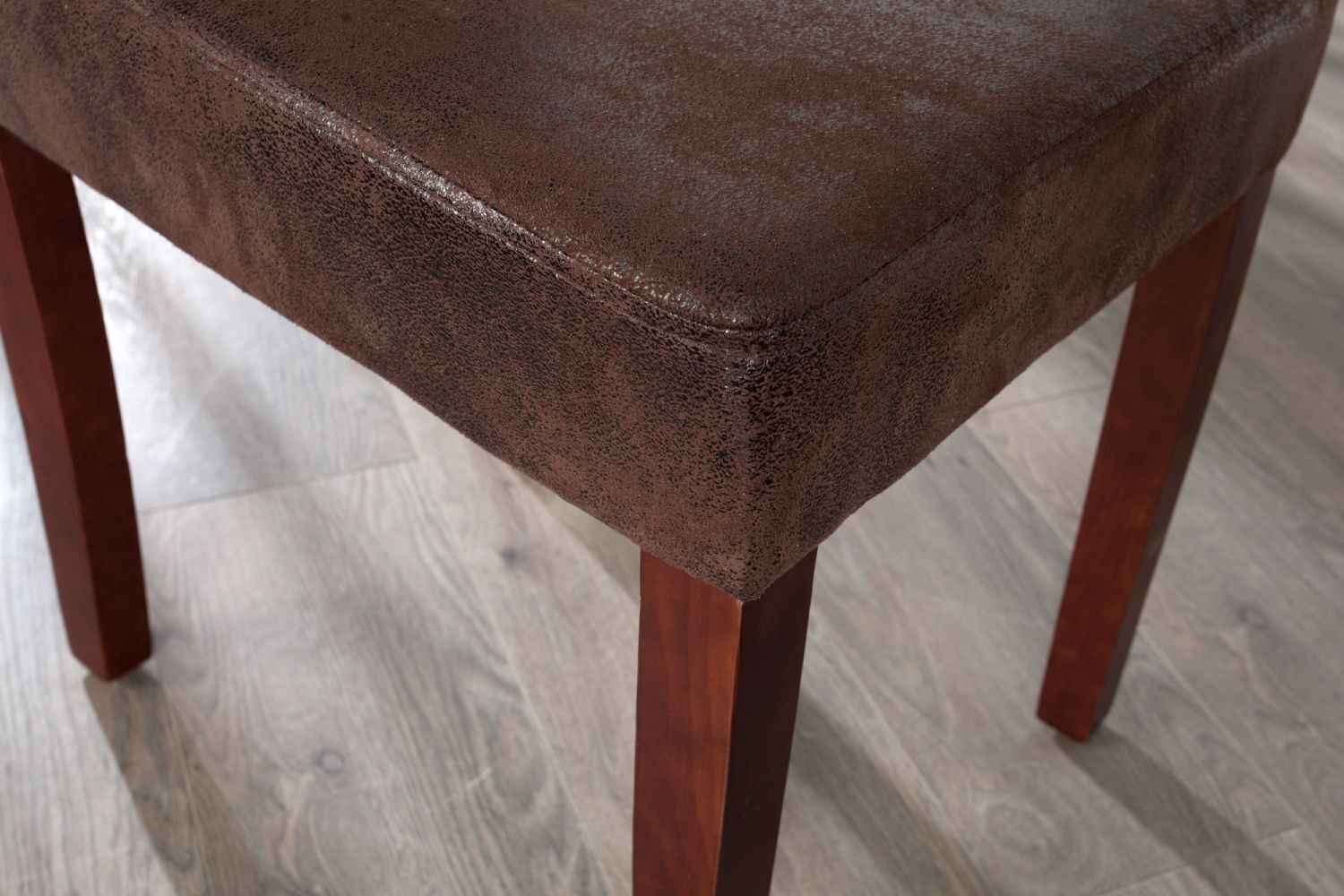 Esszimmerstuhl Microfaser Holz 50 cm in Kaffeebraun