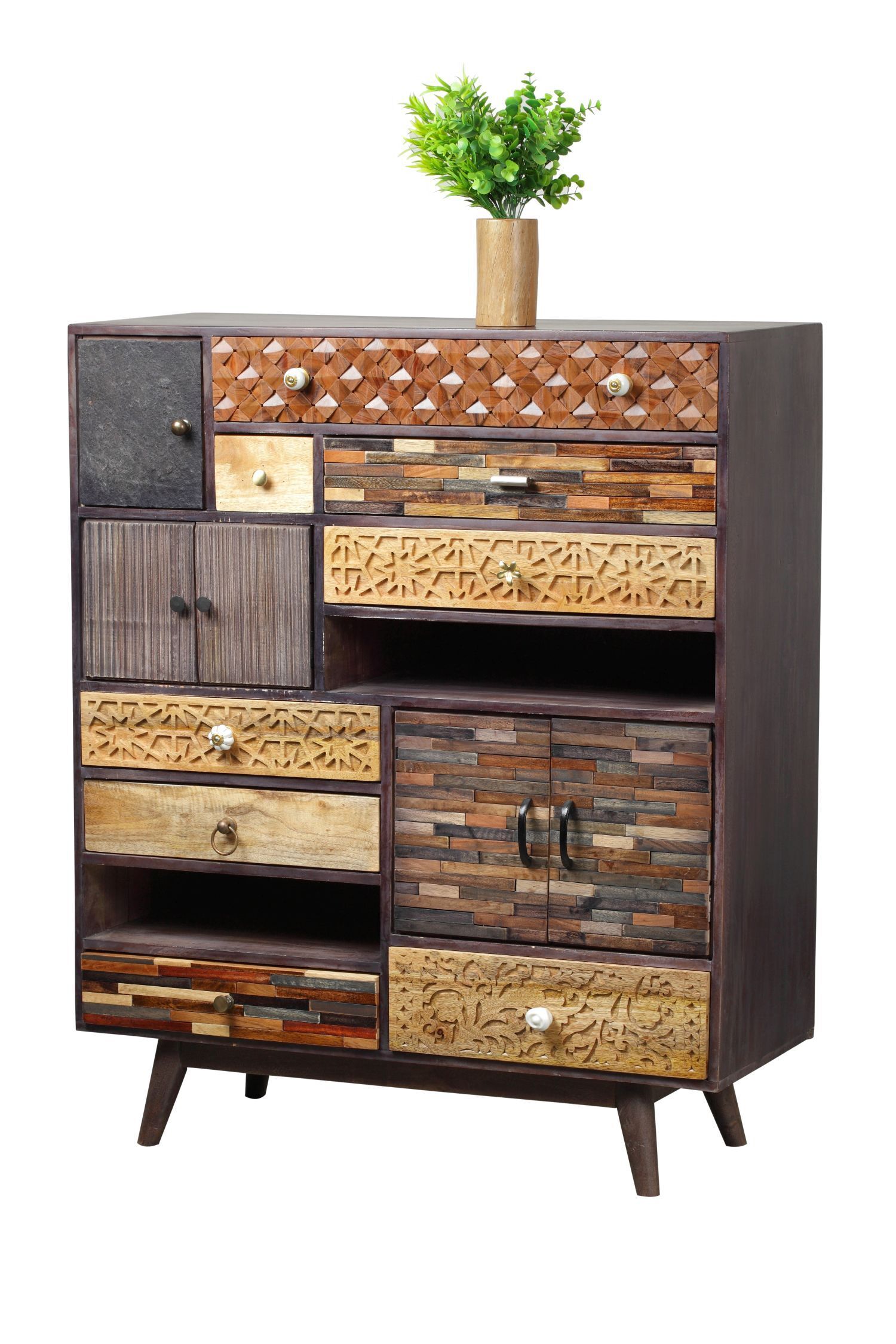Dekoratives Sideboard Holz MDF 121 cm hoch Bunt Modern