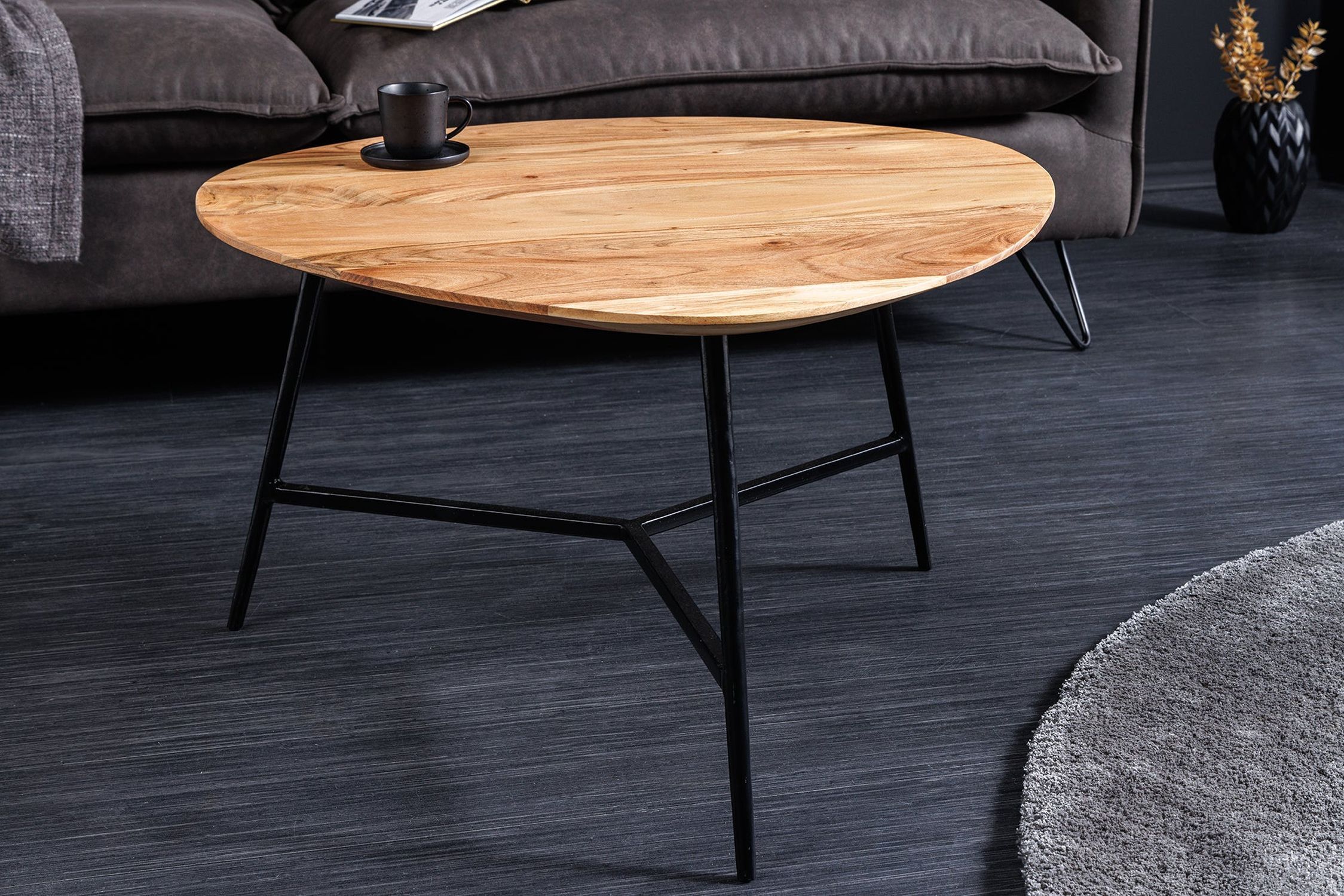 Couchtisch Akazienholz Metall 70 x 70 cm Industrial Design