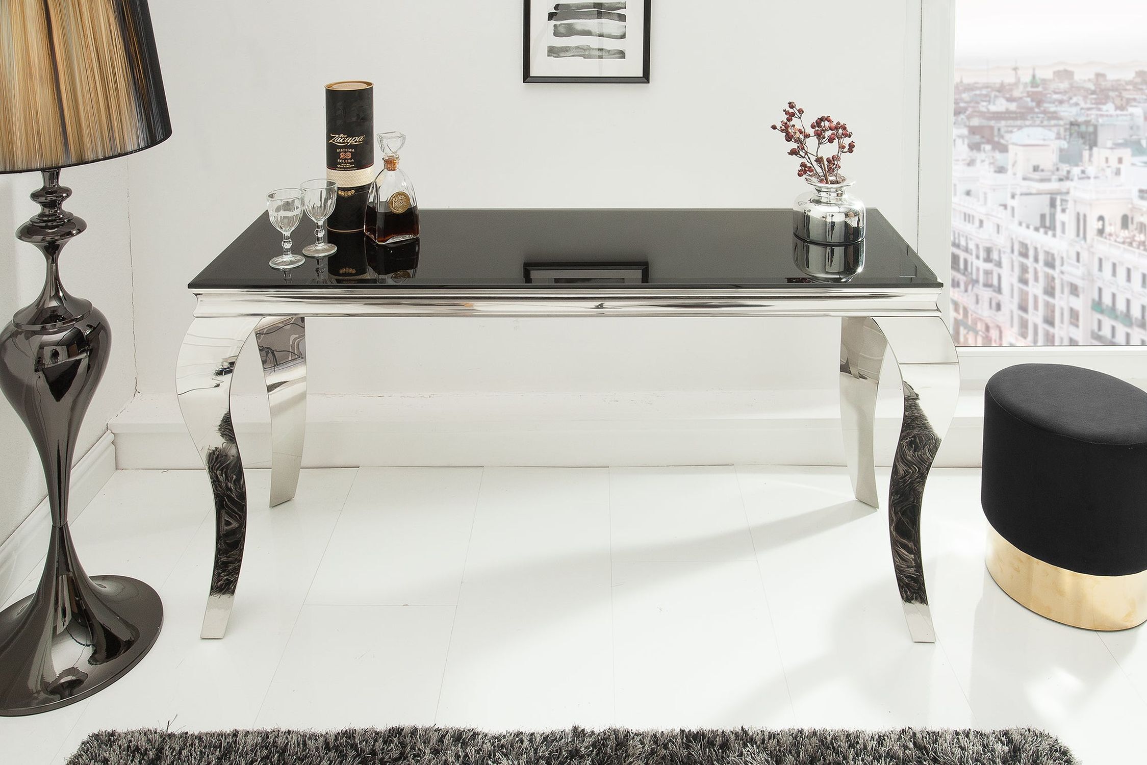 Konsolentisch Keramik in Schwarz Silber 144 cm