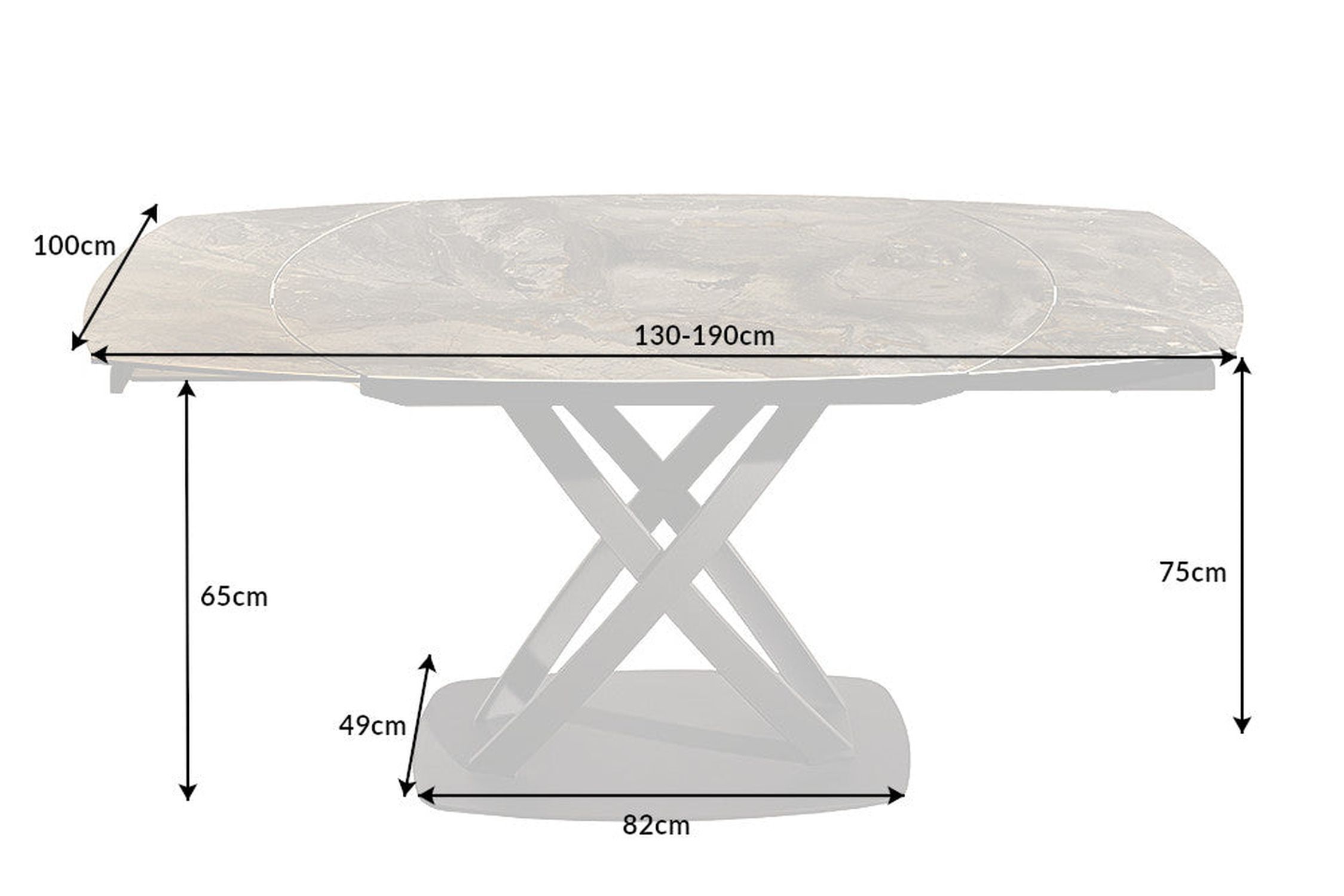 Esstisch ausziehbar Keramik Hartglas Metall in Marmor Optik
