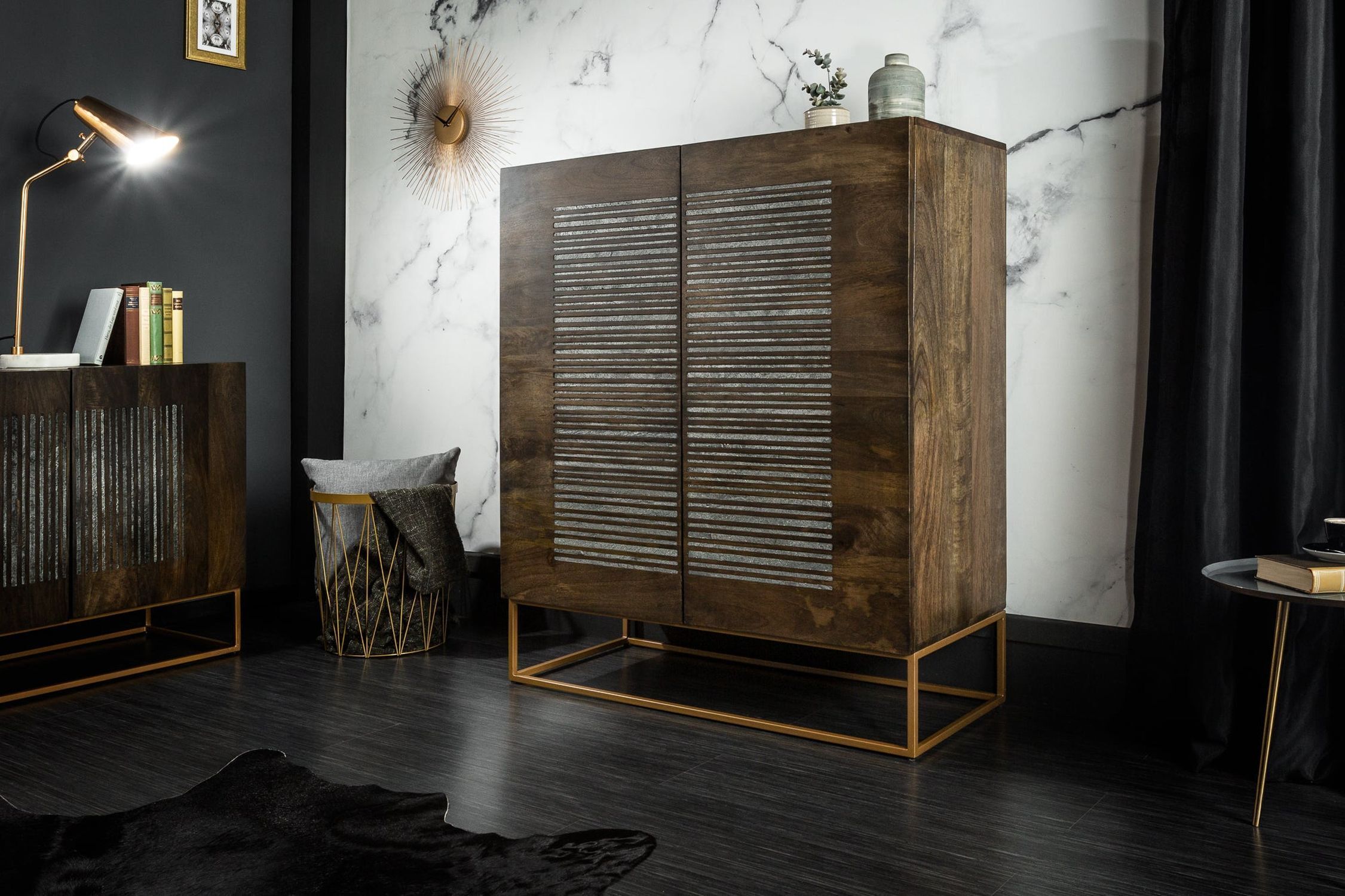 Mehrzweckschrank Holz Achat Metall 100 x 121 cm dekorativ