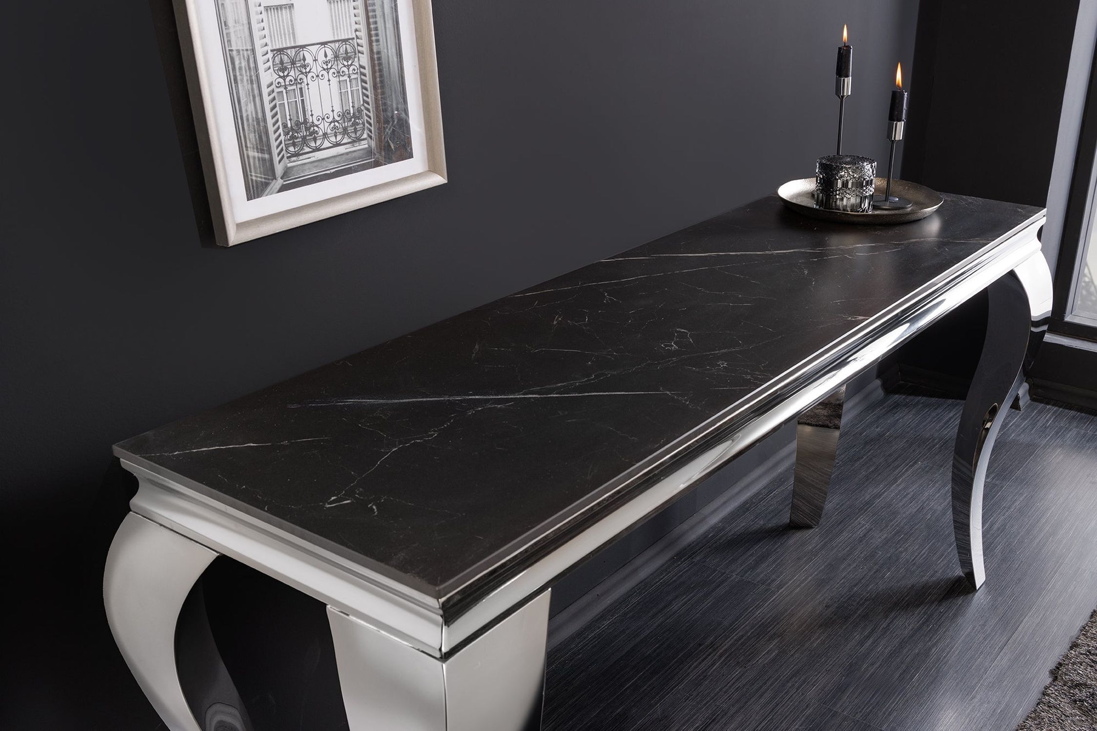 Konsolentisch Keramik in Schwarz Silber 145cm
