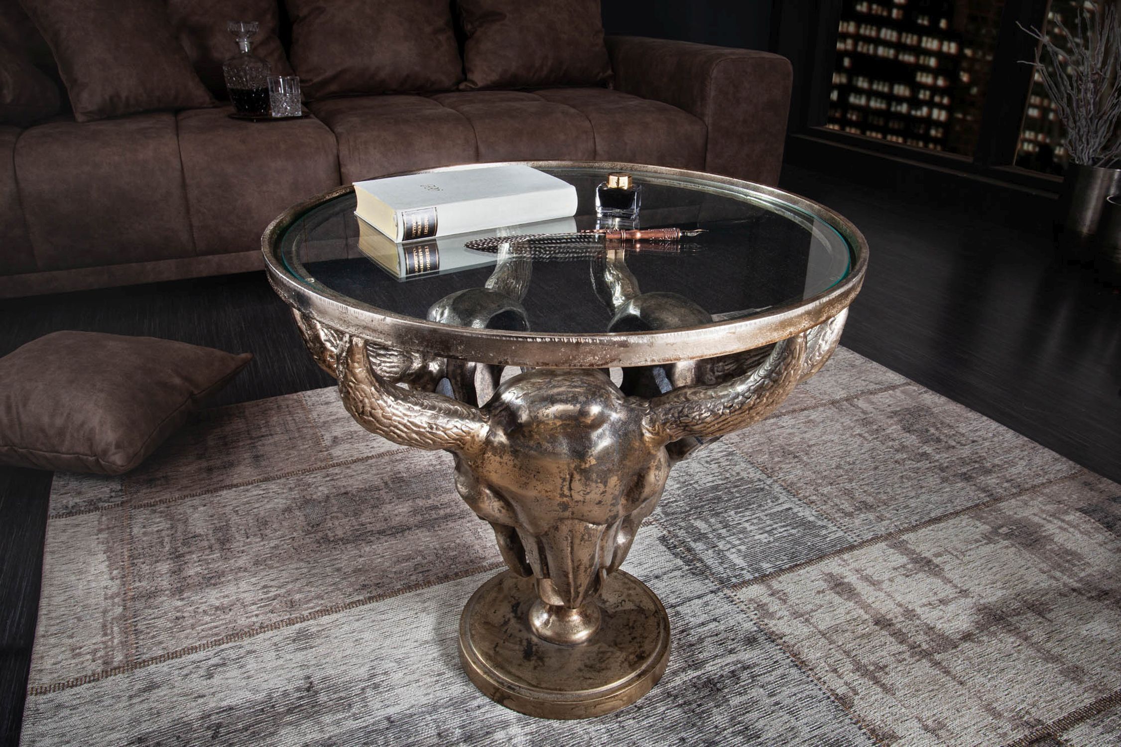 Couchtisch Glas Aluminium in Bronze 56 x 56 cm