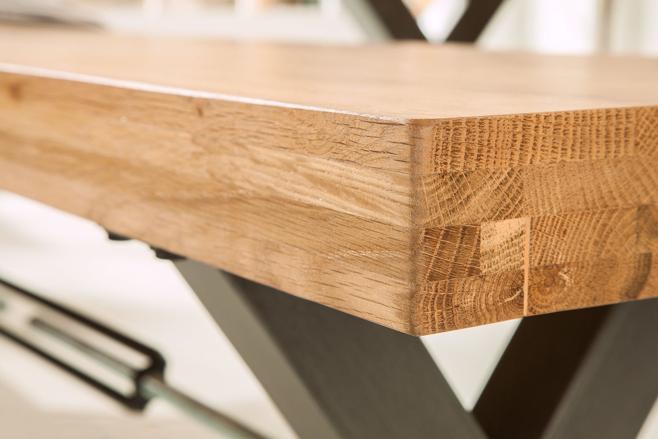 Sitzbank Holz (Wildeiche) Metall 180 x 40 cm