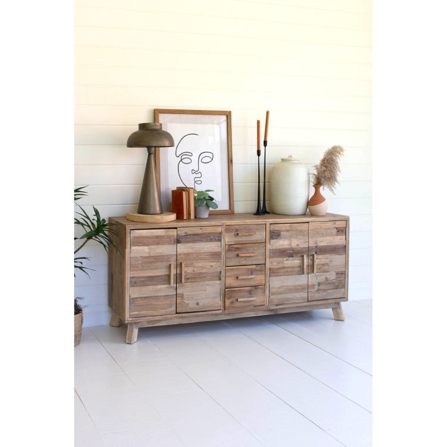 Sideboard 150 cm Holz Eisen mit Schubladen Türen STIRLING