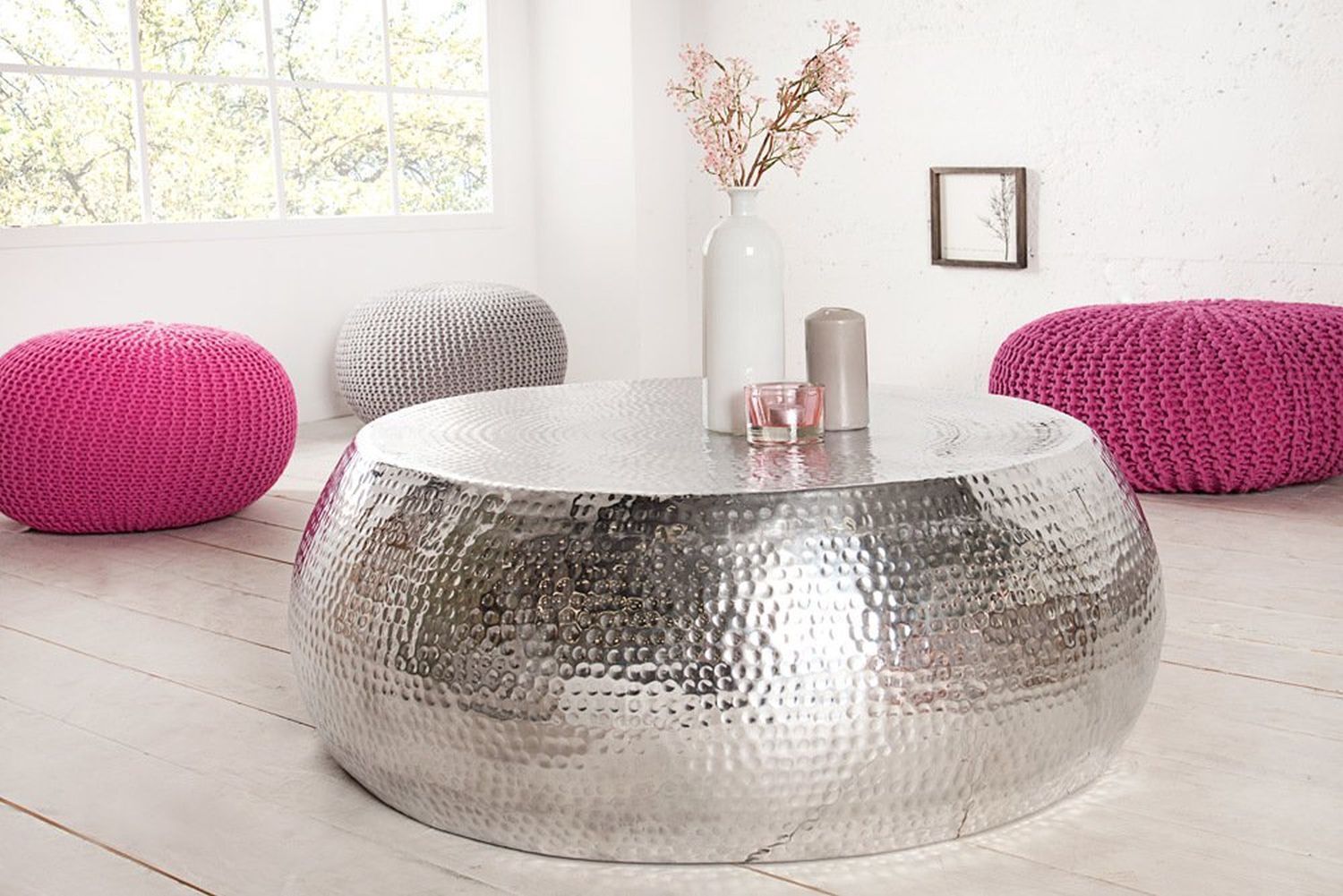 Couchtisch Aluminium Handarbeit Ø 80 cm in Silber