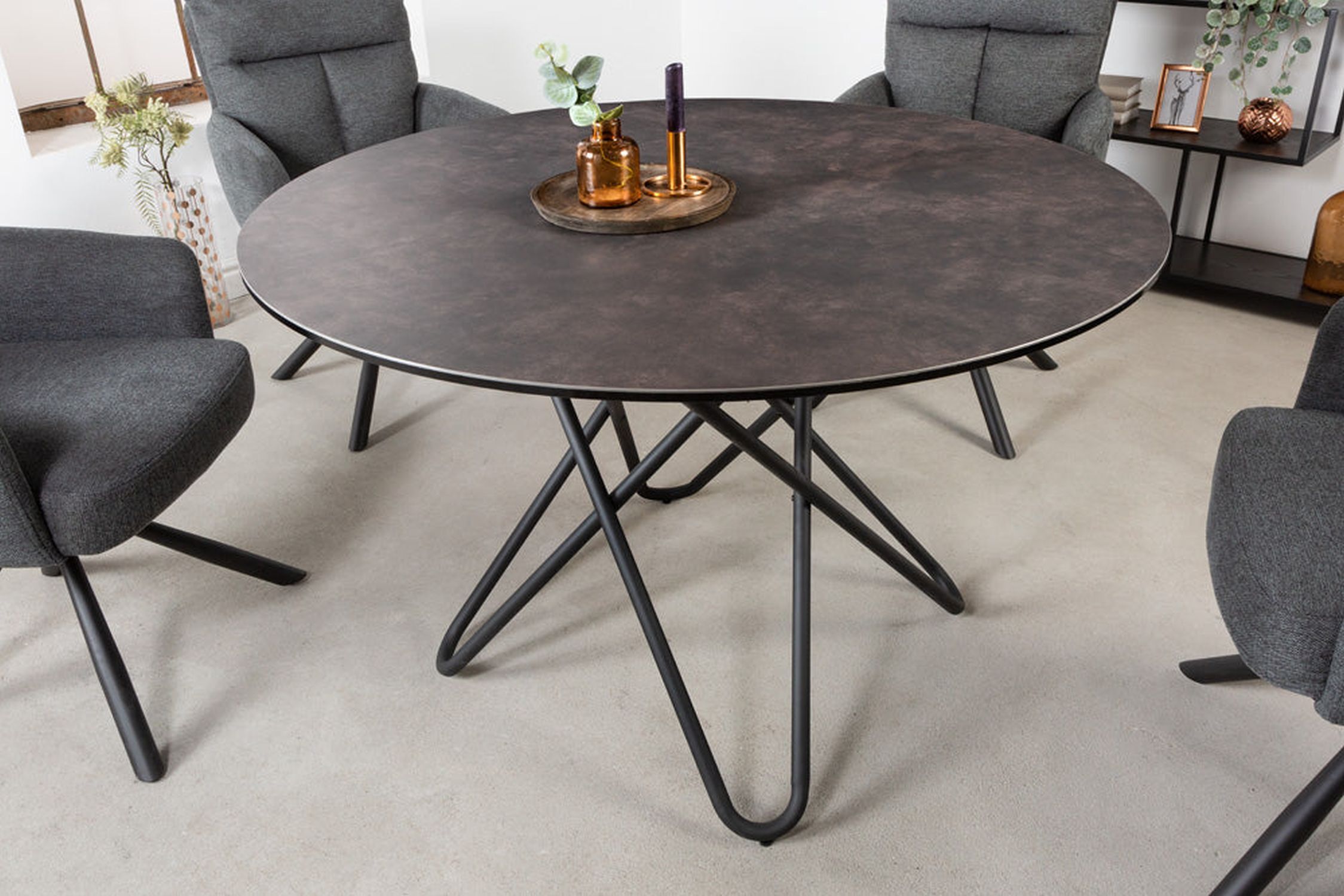 Esstisch Keramik Metall in Anthrazit Schwarz 120x120 cm