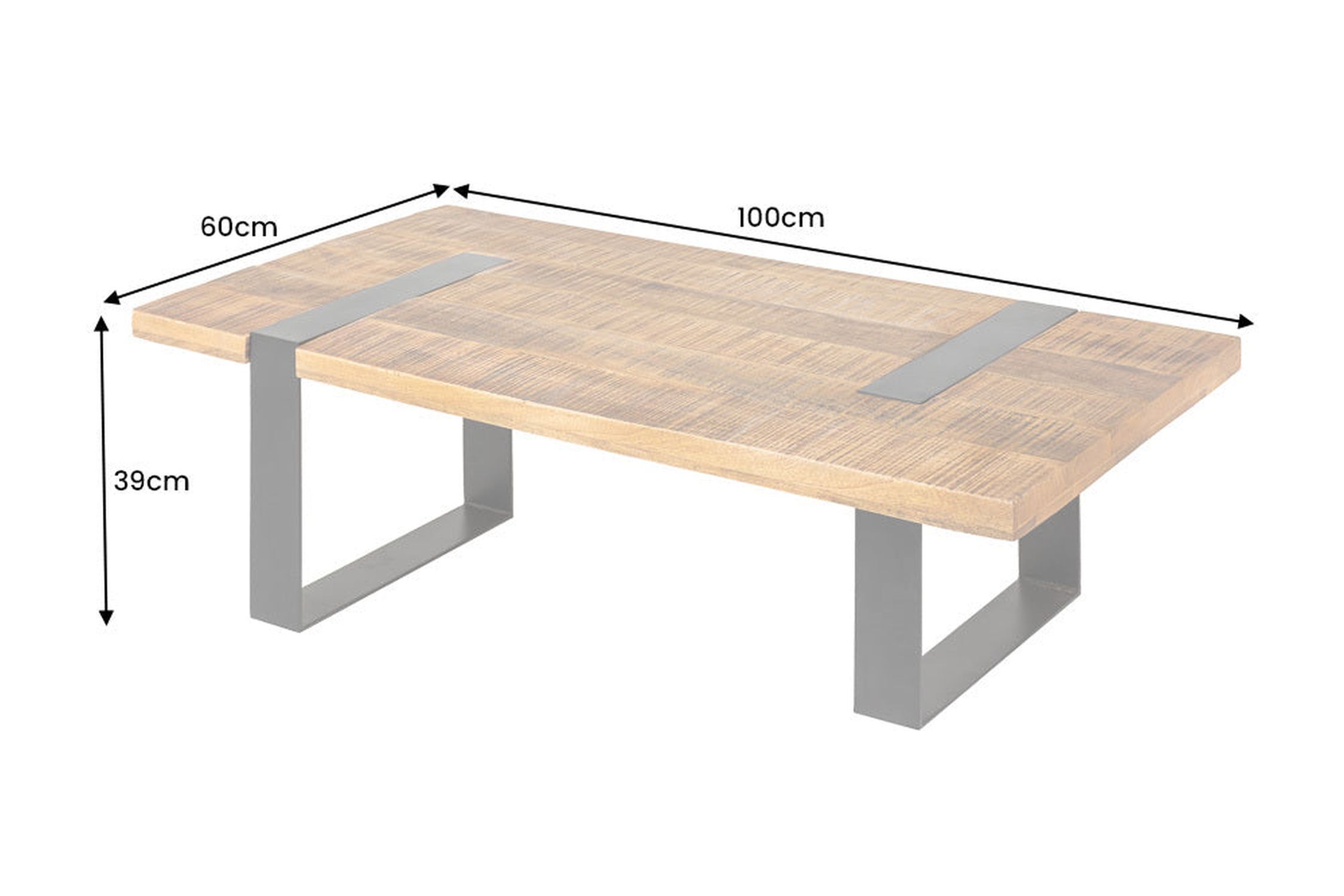 Couchtisch Mango Holz Metall 100 x 60 cm Kufengestell